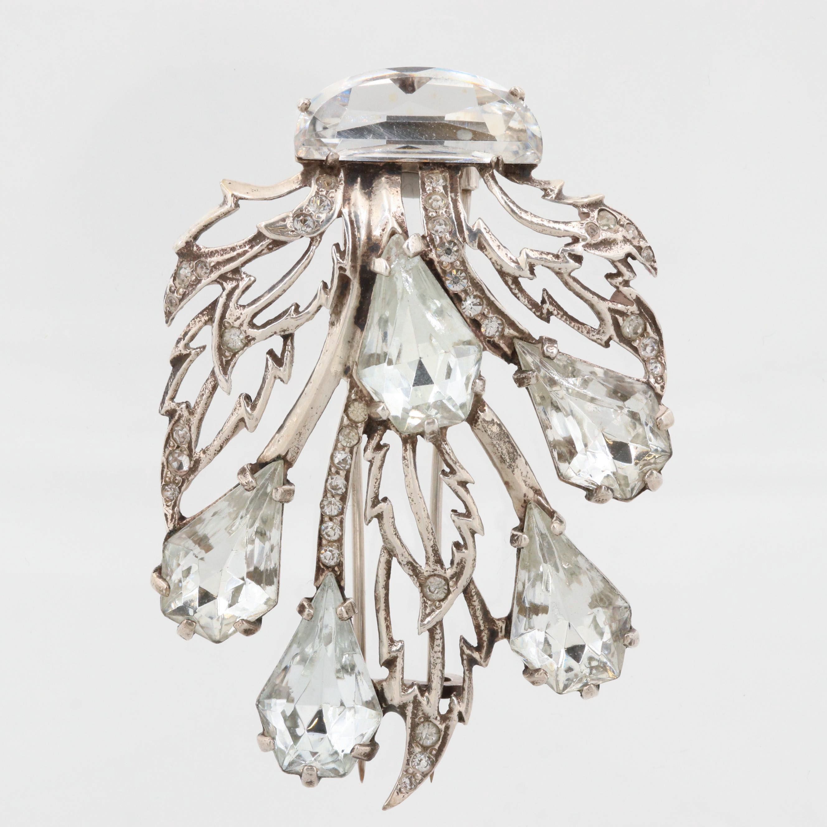 Circa 1940s Eisenberg Original Sterling Silver Rhinestone Fur Clip