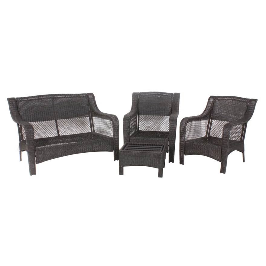 Outdoor Wicker Patio Set, Loveseat, Two Chairs, Ottoman