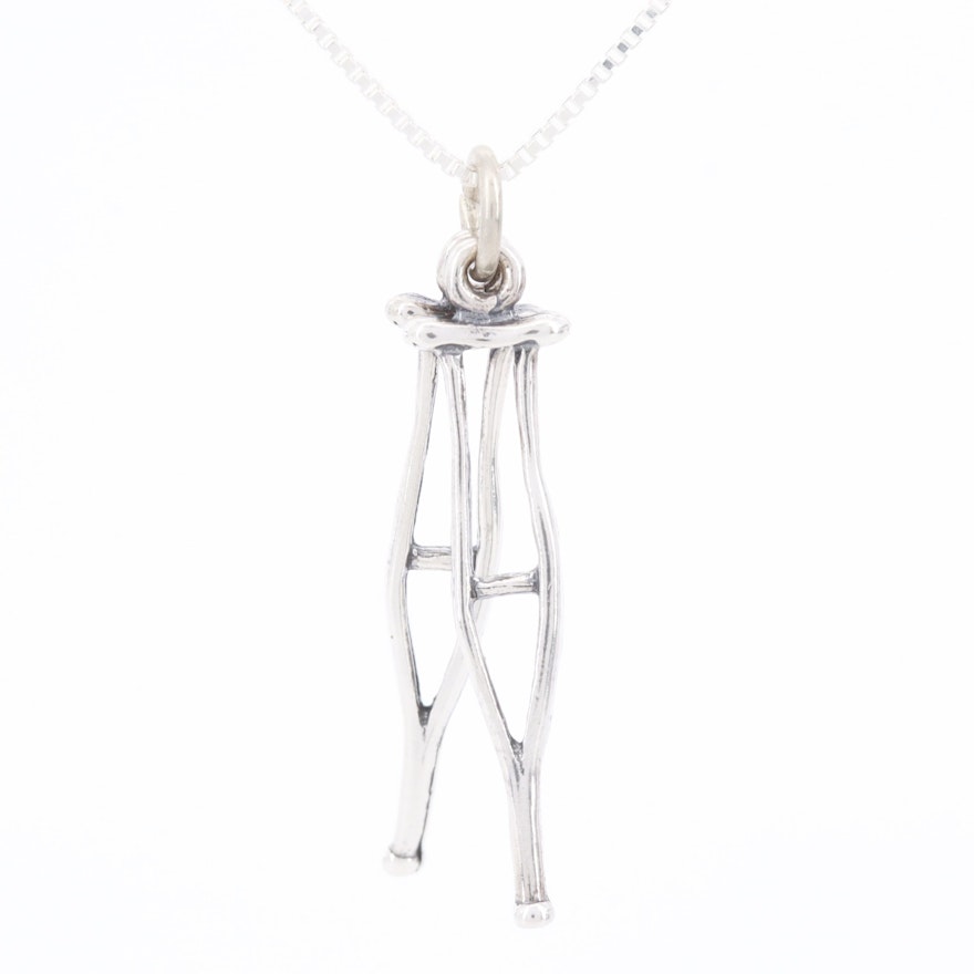 Sterling Silver Crutches Pendant Necklace