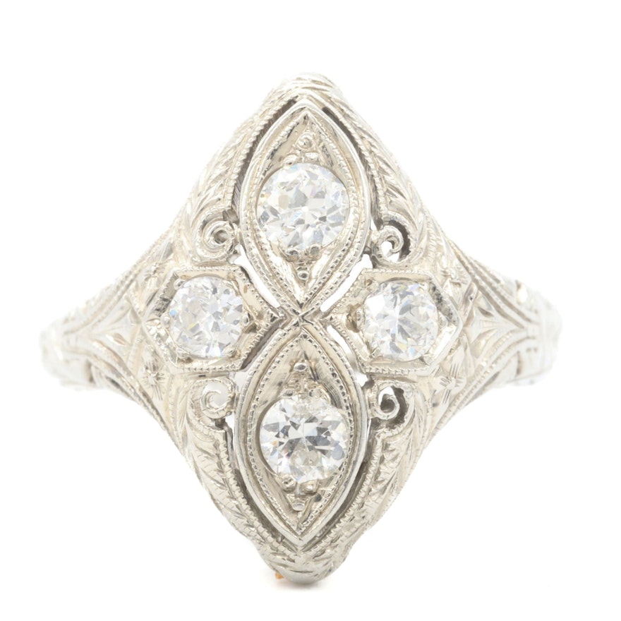 Art Deco 18K White Gold Diamond Ring