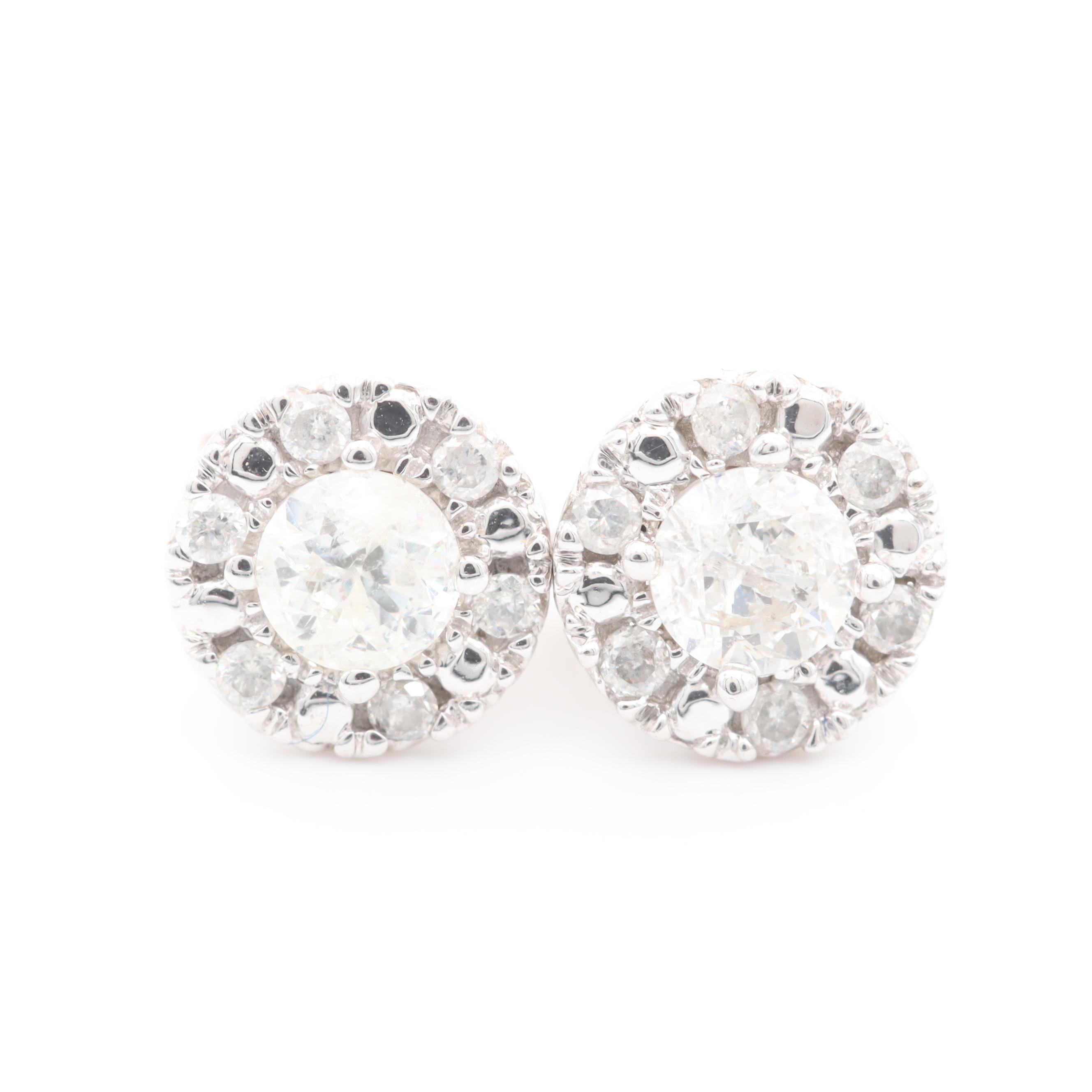 10K White Gold Stud Diamond Earrings