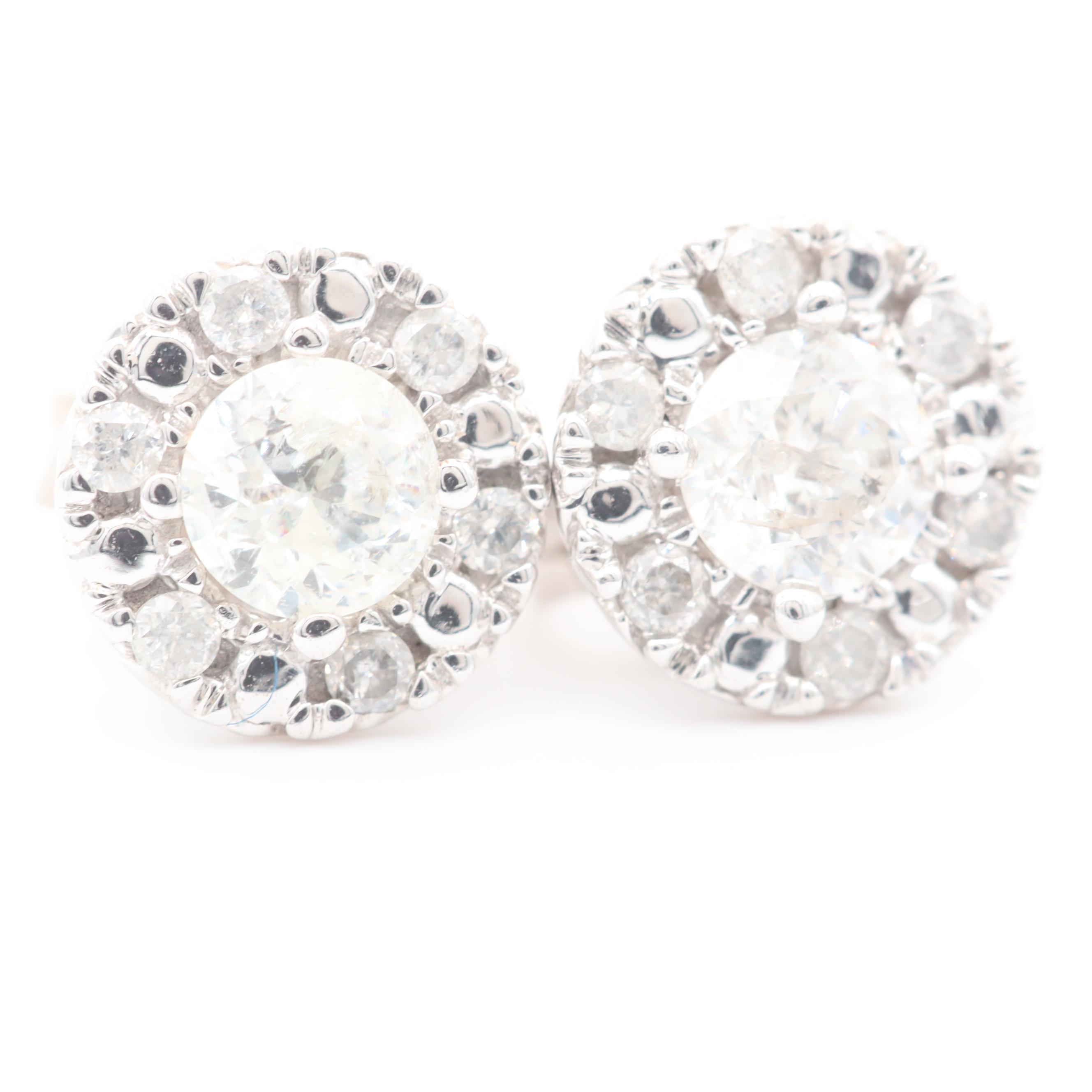 10K White Gold Stud Diamond Earrings