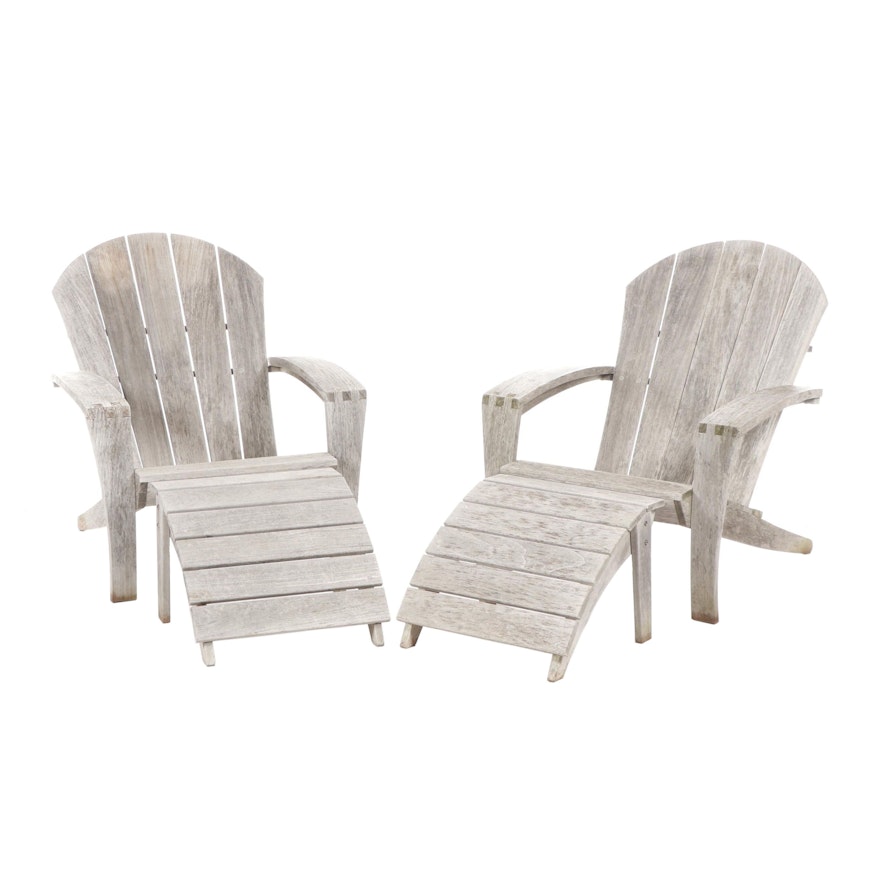 Smith & Hawken Teak Adirondack Style Patio Lounge Chairs with Footrests