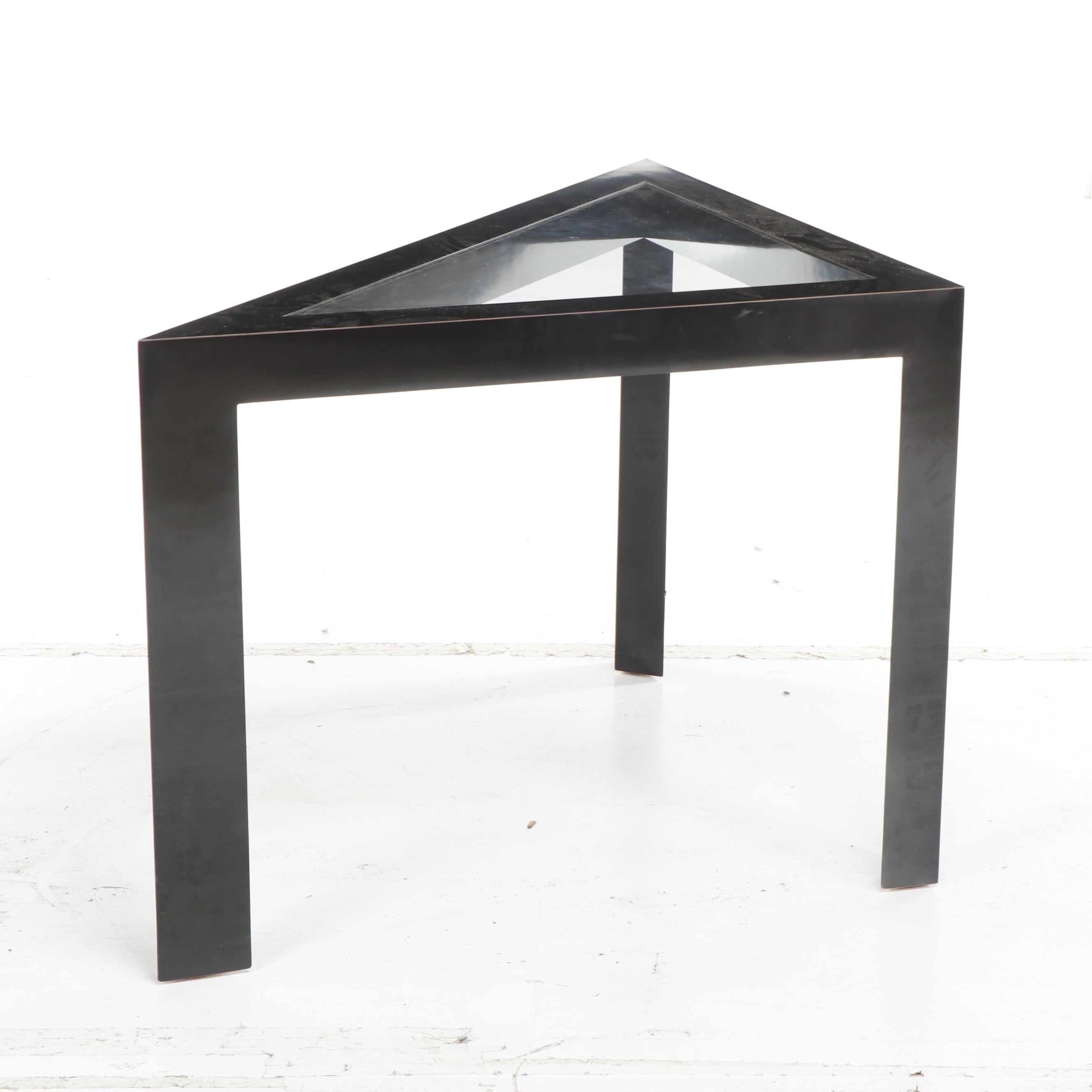 Contemporary Modern Triangular Geometric End Glass Top Table