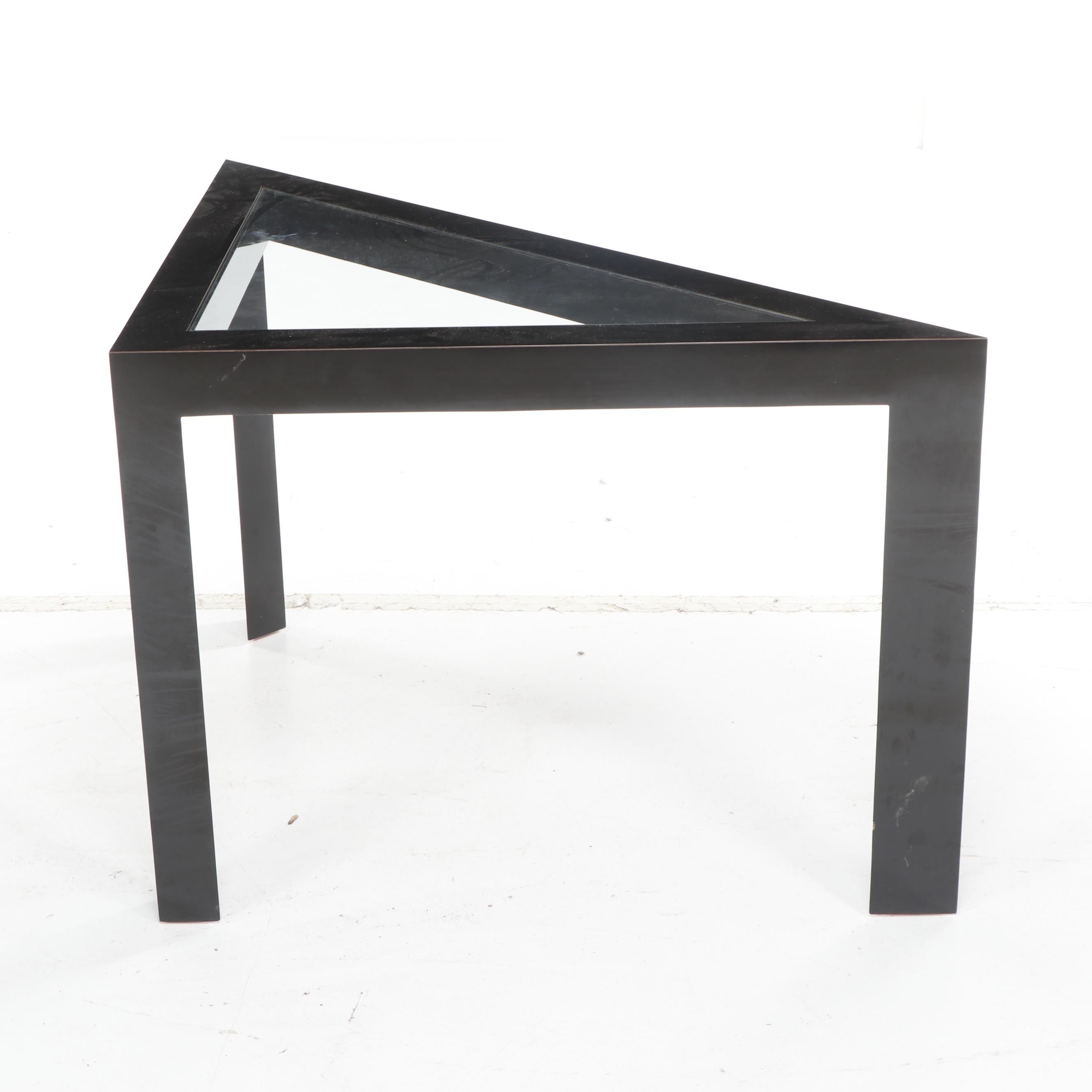 Contemporary Modern Triangular Geometric End Glass Top Table