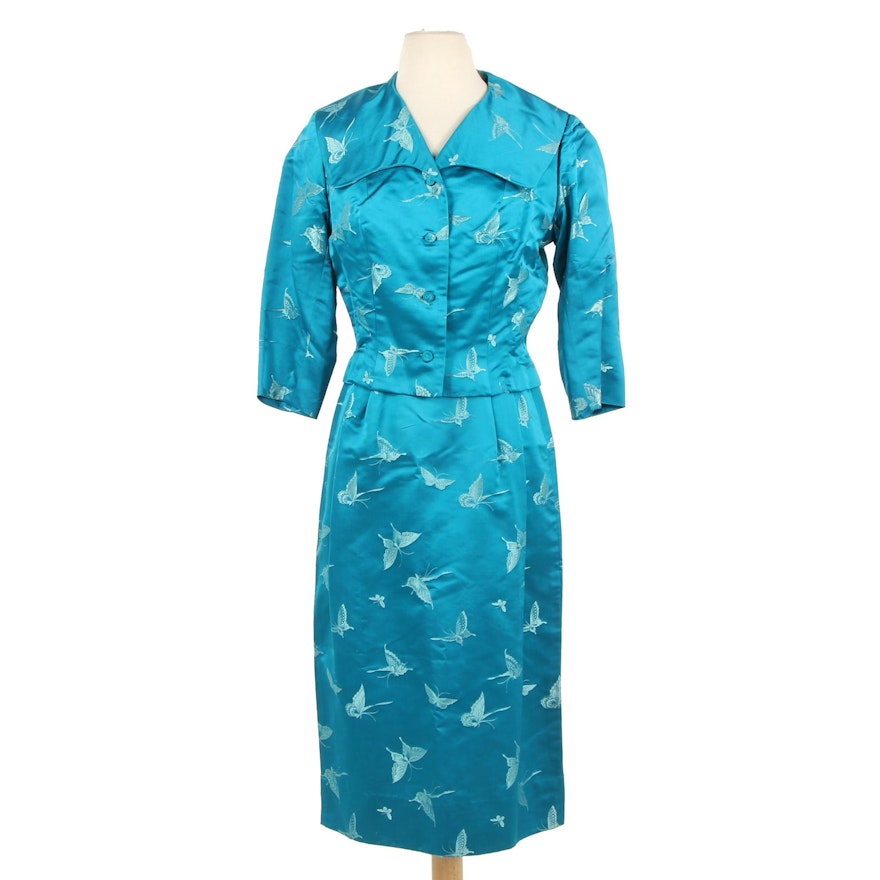 Dynasty Trading Co. Silk Brocade Sleeveless Dress with Jacket, 1960s Vintage