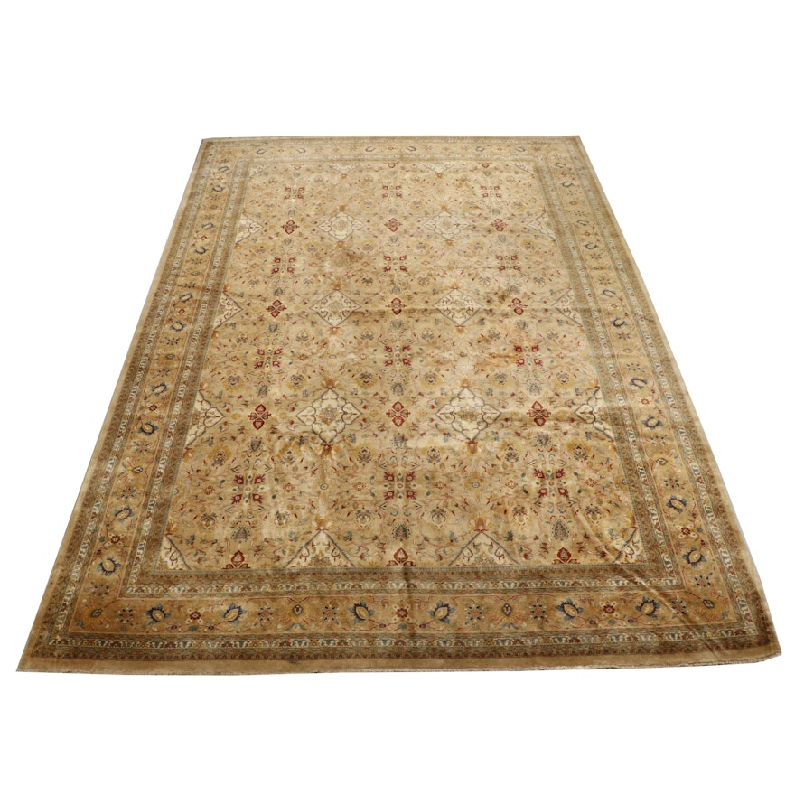 Hand-Knotted Indo-Persian Floral Wool Room Sized Rug