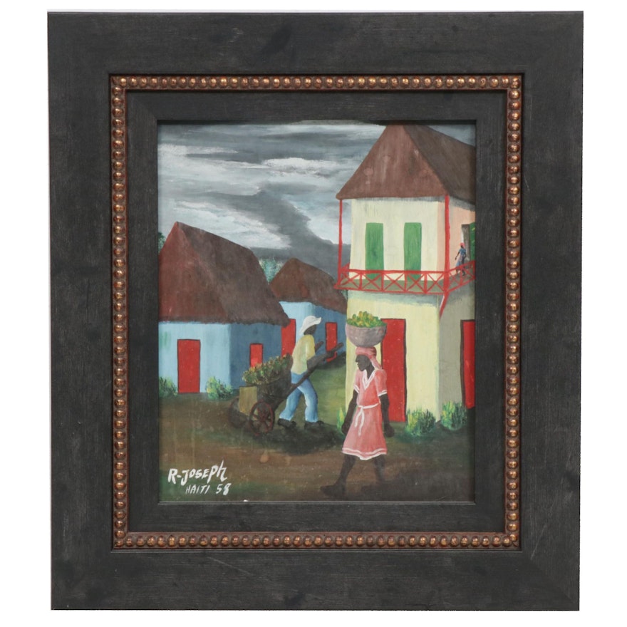 R. Joseph Haitian Scene Oil Painting