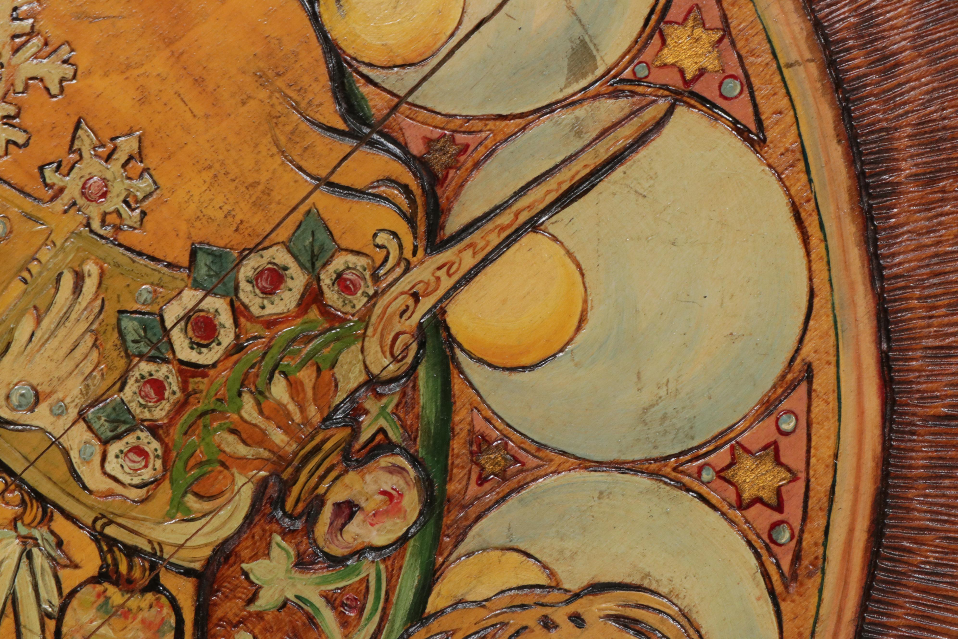 C. G. Meyer 1908 Pyrographic Oil Painting after Alphonse Mucha