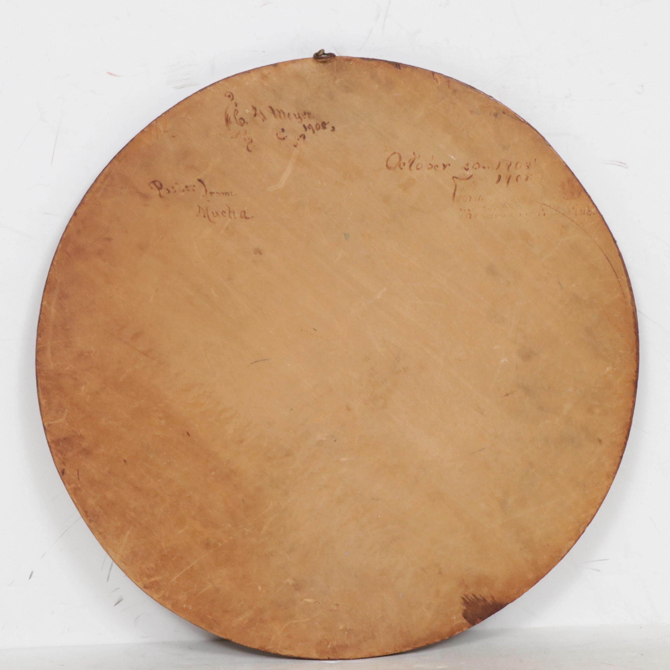 C. G. Meyer 1908 Pyrographic Oil Painting after Alphonse Mucha