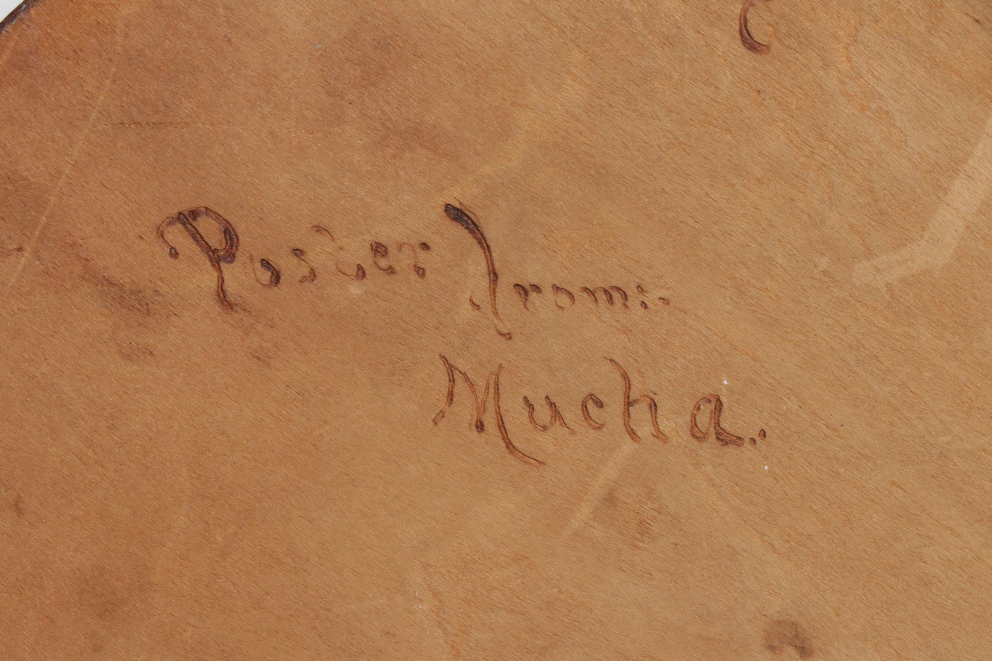 C. G. Meyer 1908 Pyrographic Oil Painting after Alphonse Mucha