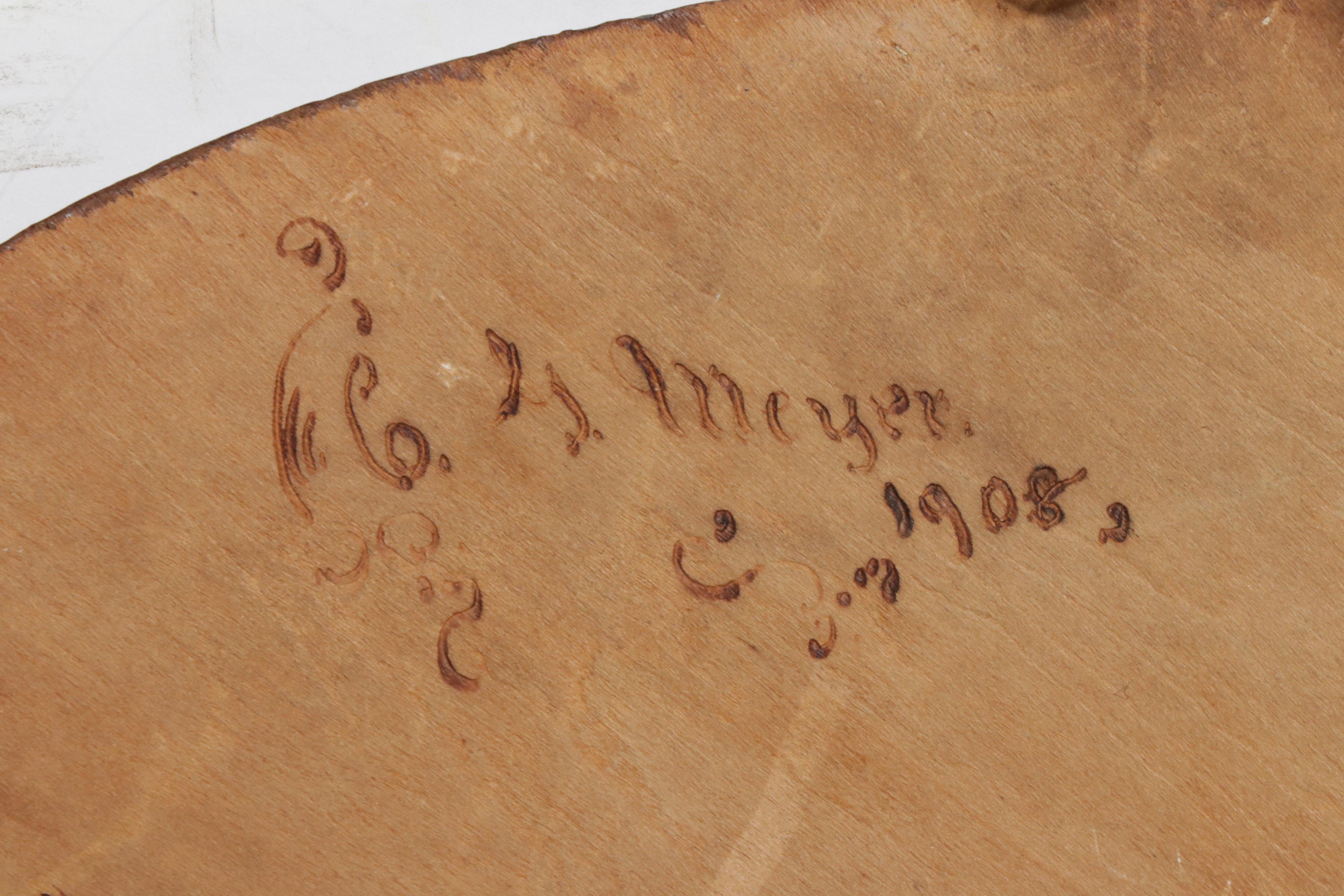 C. G. Meyer 1908 Pyrographic Oil Painting after Alphonse Mucha