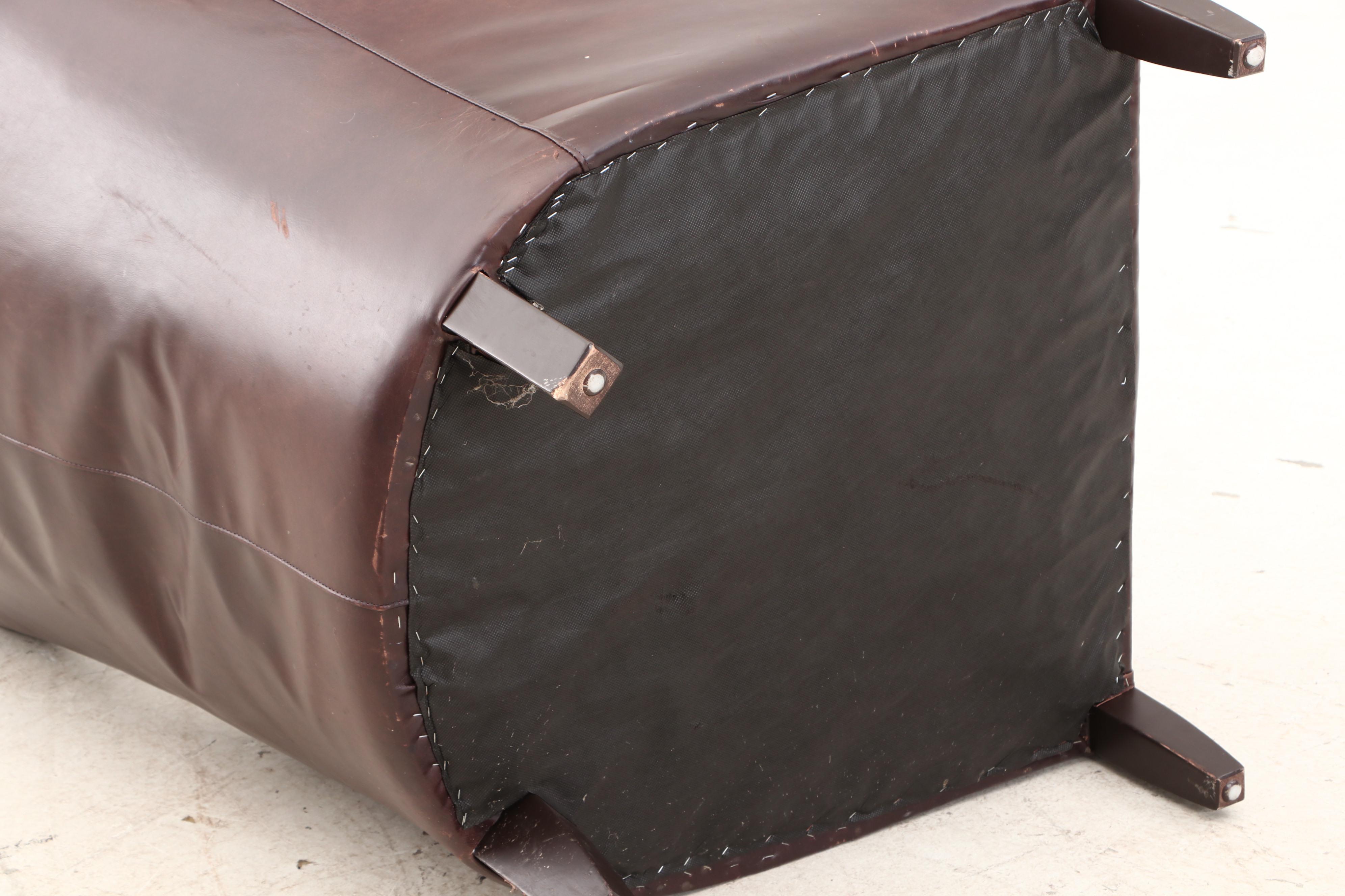 Arhaus Furniture, "Alex" Brown Leather Armchair and Ottoman