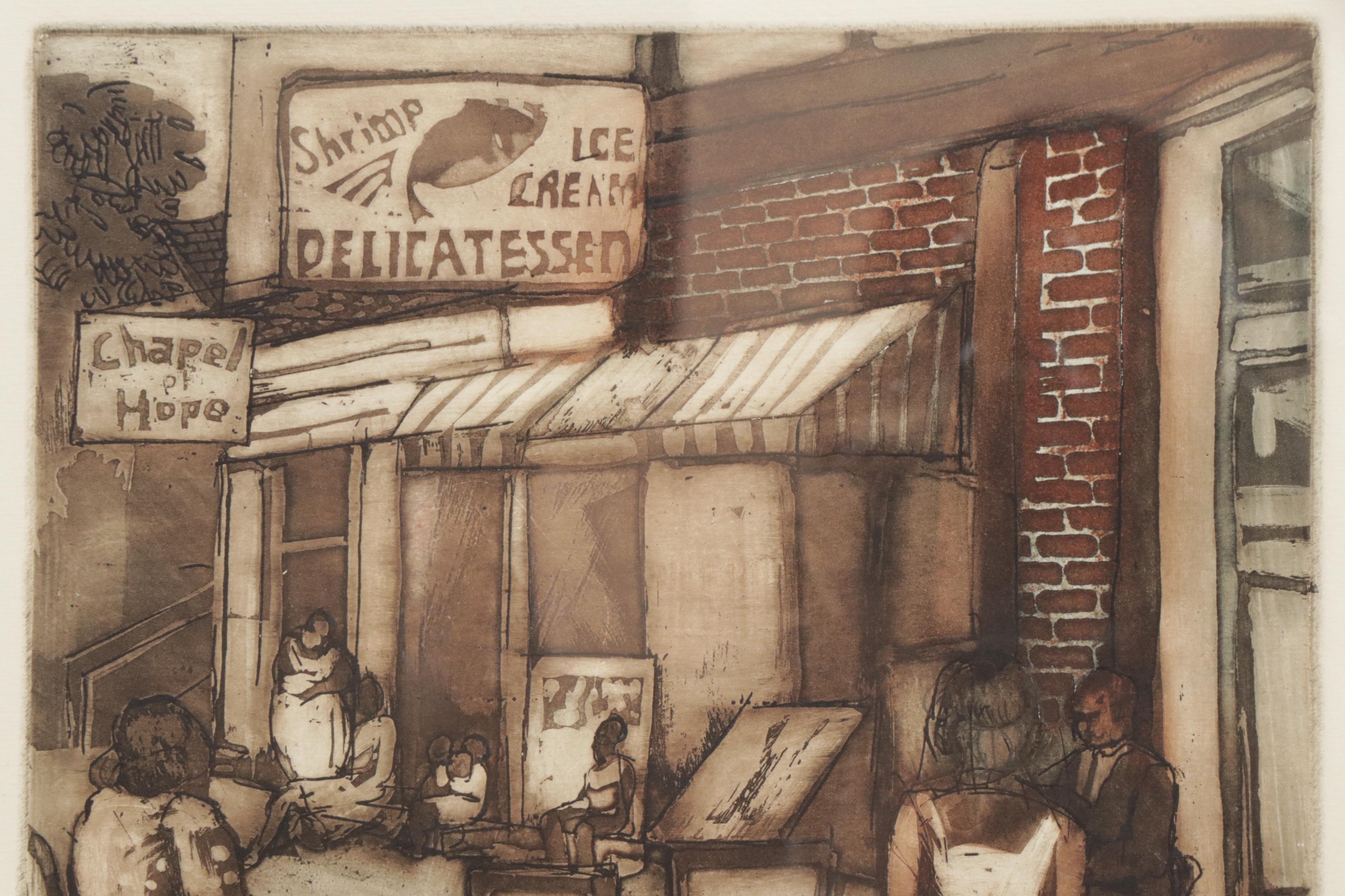 Susan Dysinger Aquatint Etching "Maxwell Street, Chicago"