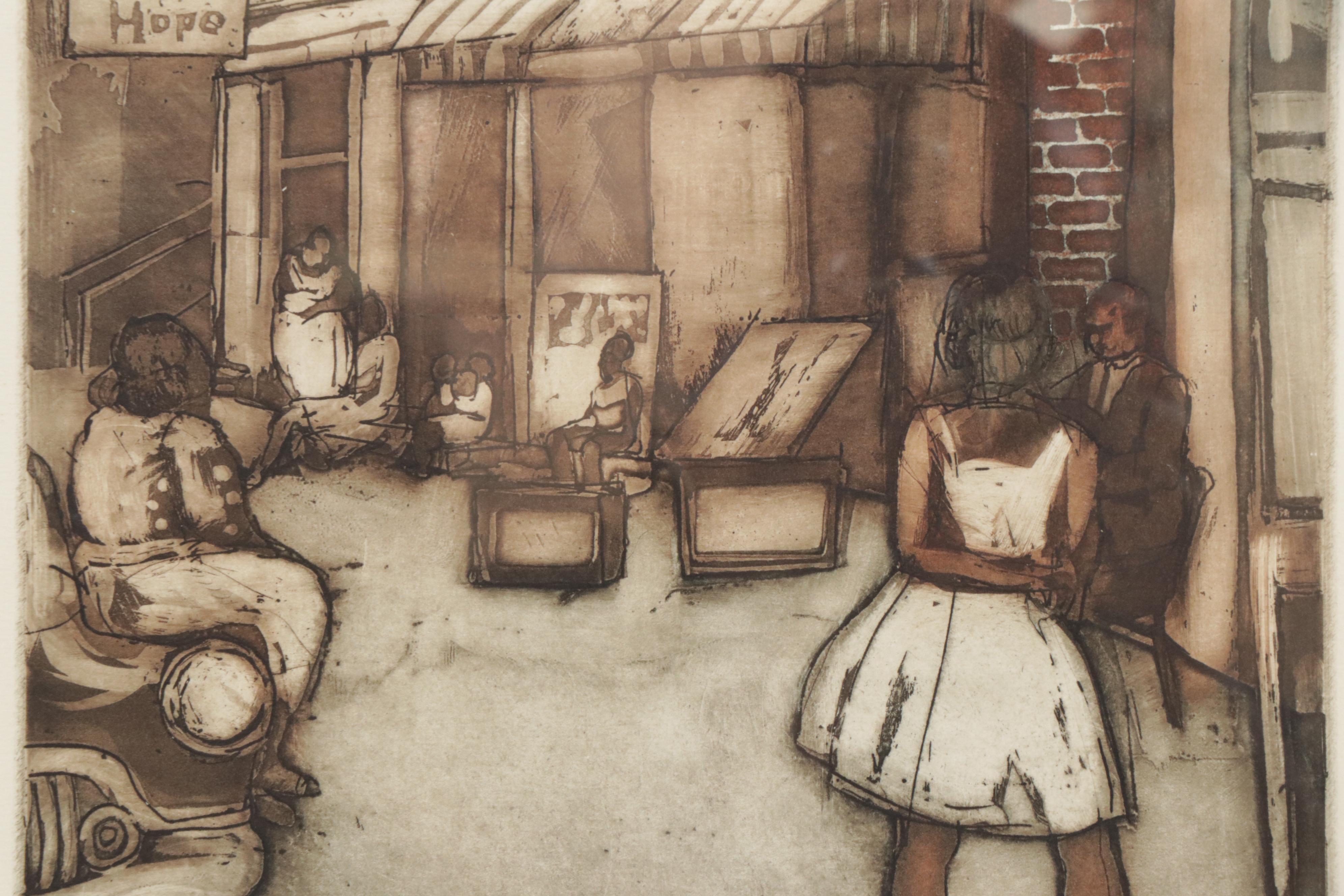 Susan Dysinger Aquatint Etching "Maxwell Street, Chicago"