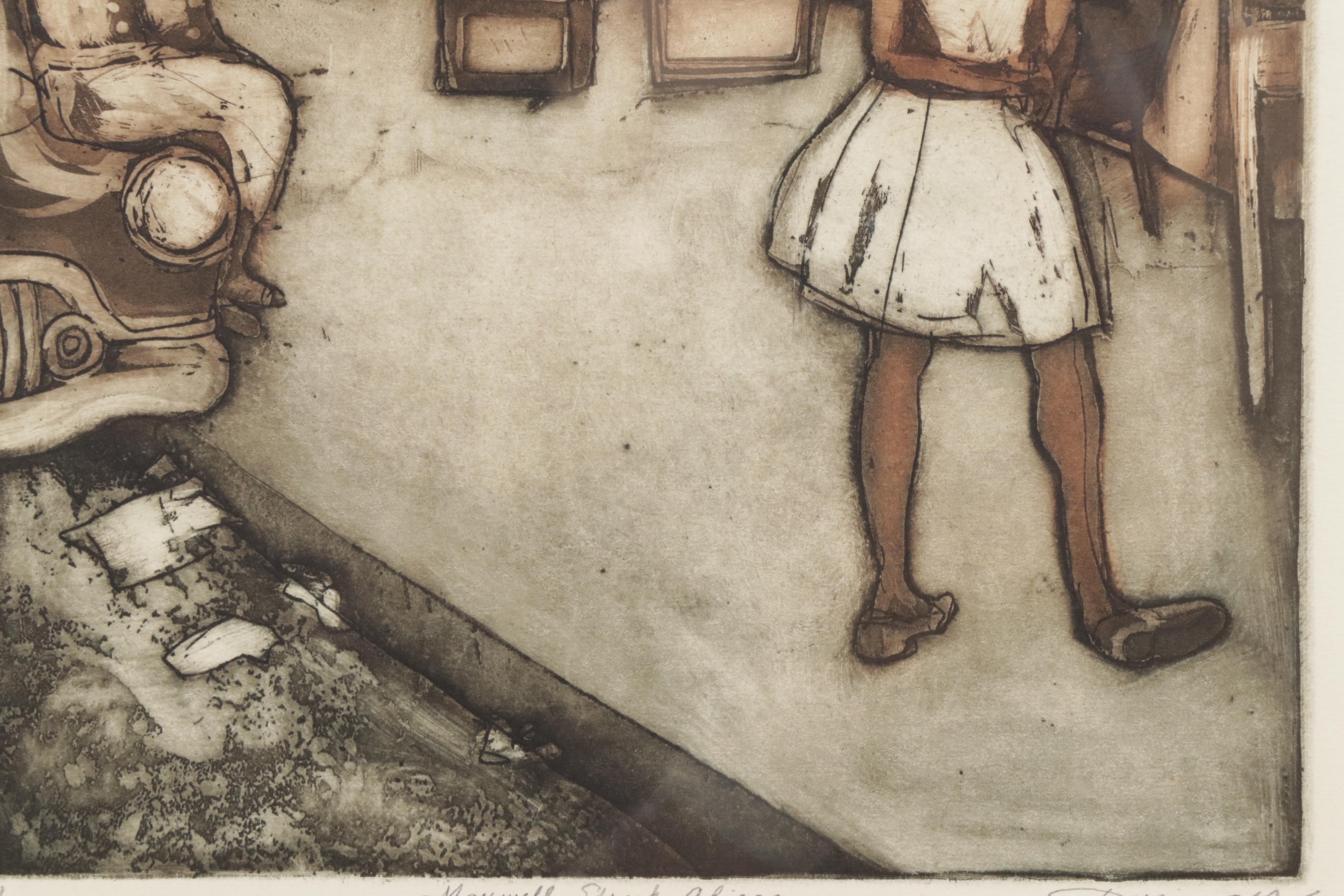 Susan Dysinger Aquatint Etching "Maxwell Street, Chicago"