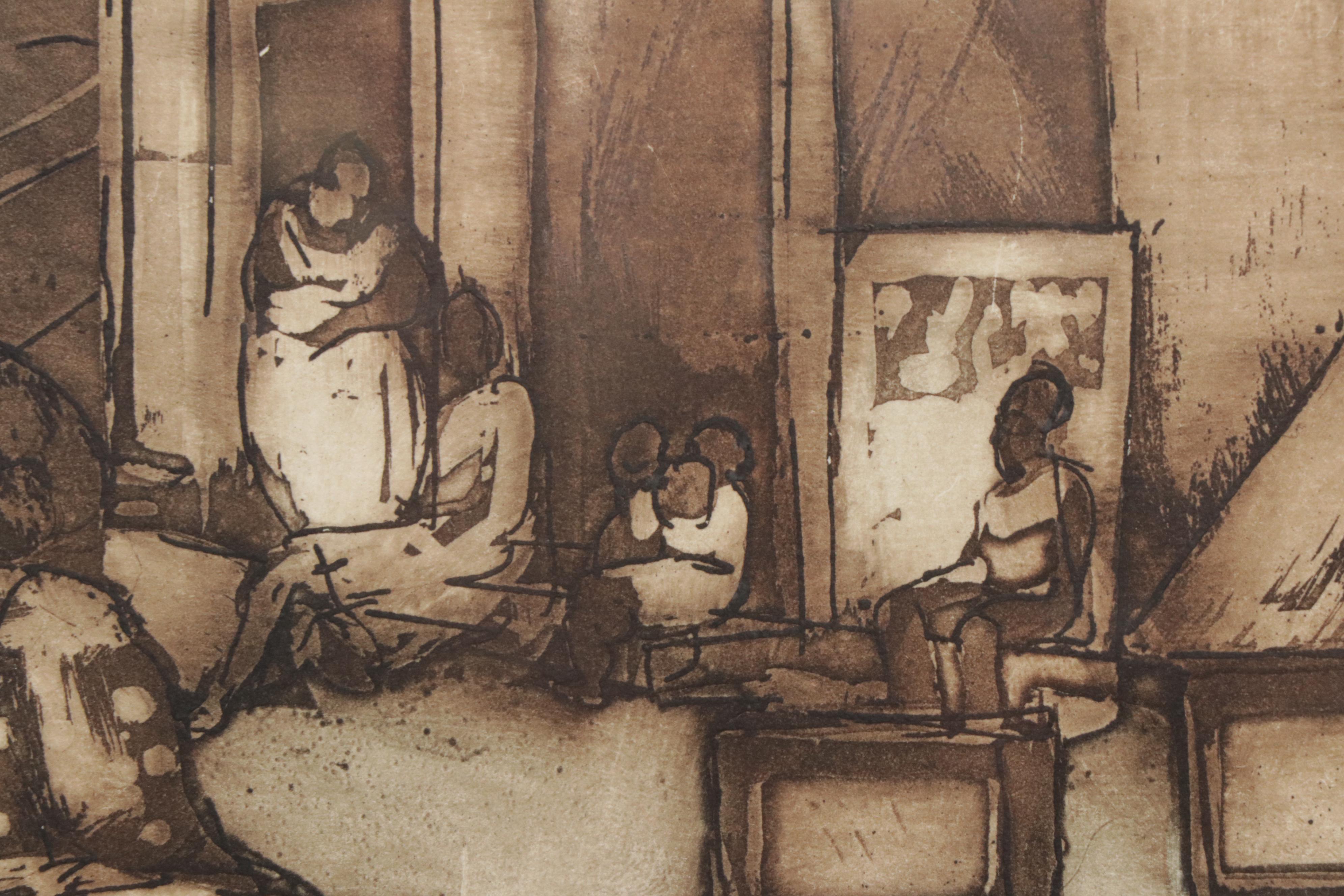 Susan Dysinger Aquatint Etching "Maxwell Street, Chicago"