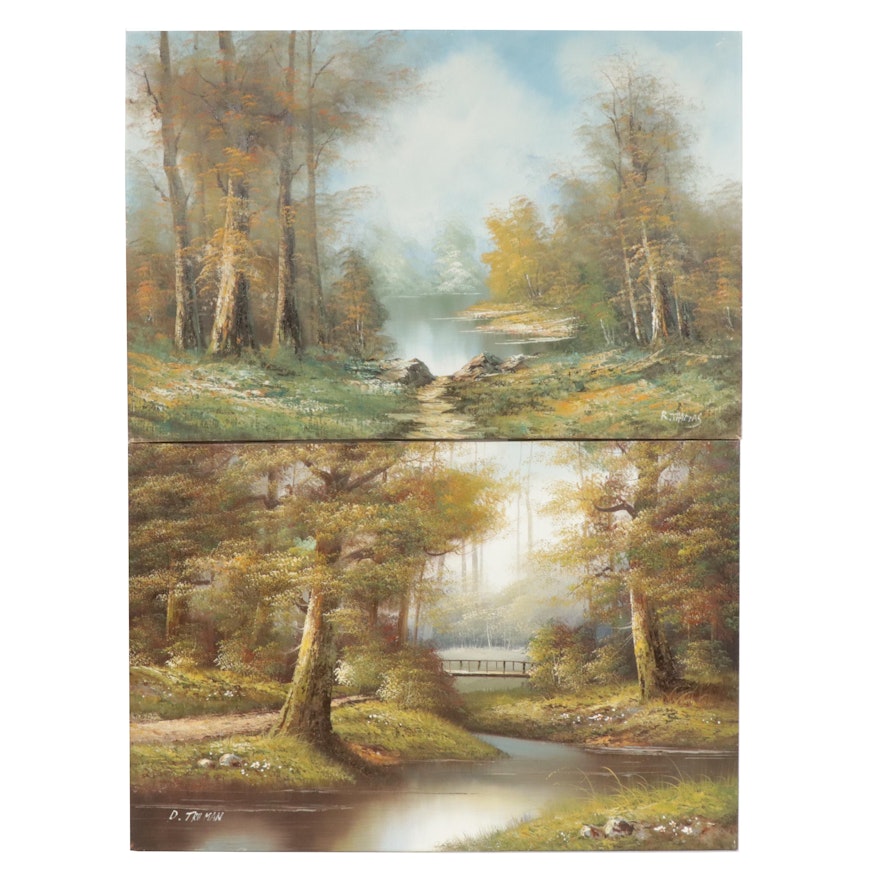 R. Thomas and D. Truman Forest Landscape Oil Paintings