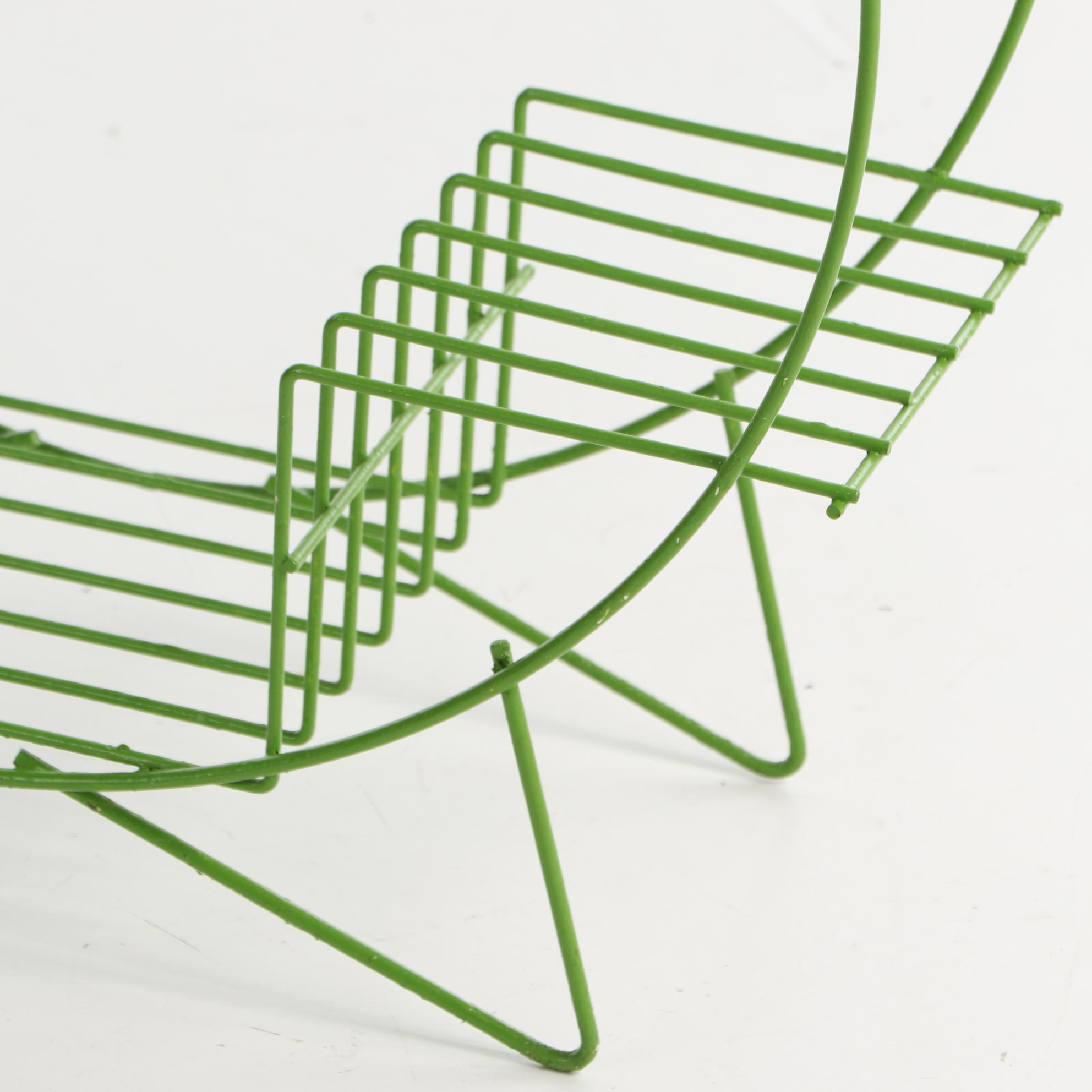 Mid-Century Wire Metal Round Plant Stand in Green