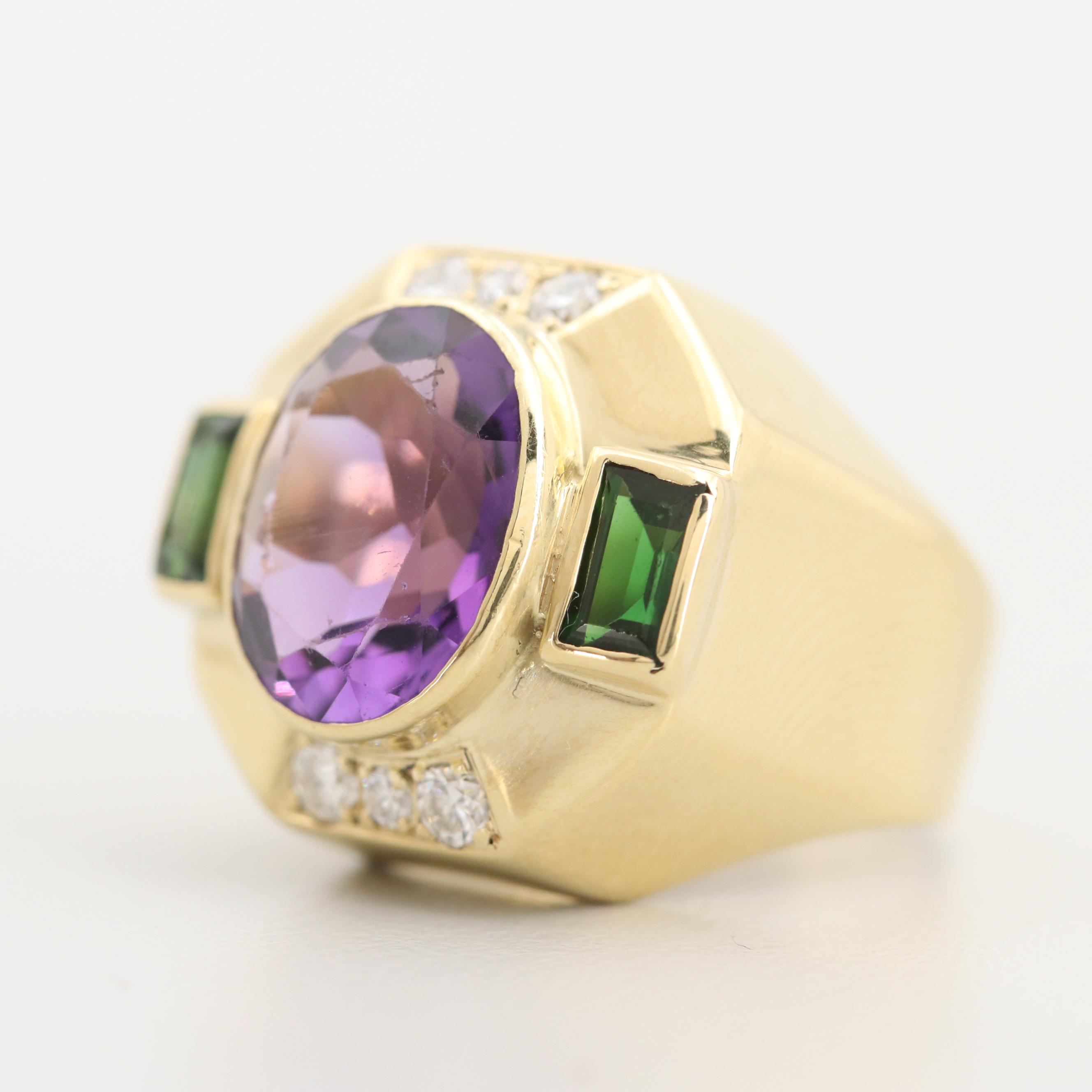 Lagos 18K Yellow Gold 3.90 CT Amethyst, Diamond, and Tourmaline Ring