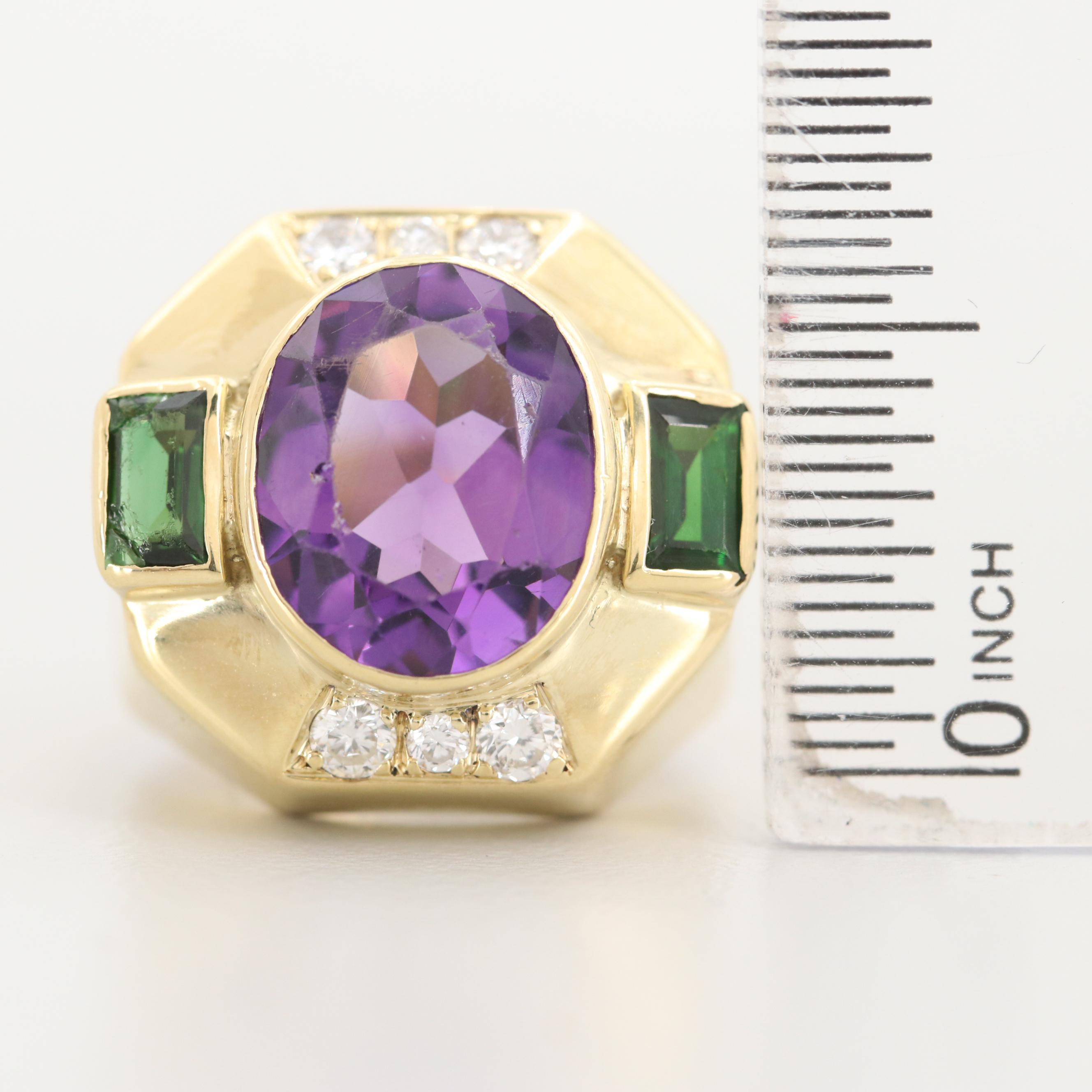 Lagos 18K Yellow Gold 3.90 CT Amethyst, Diamond, and Tourmaline Ring