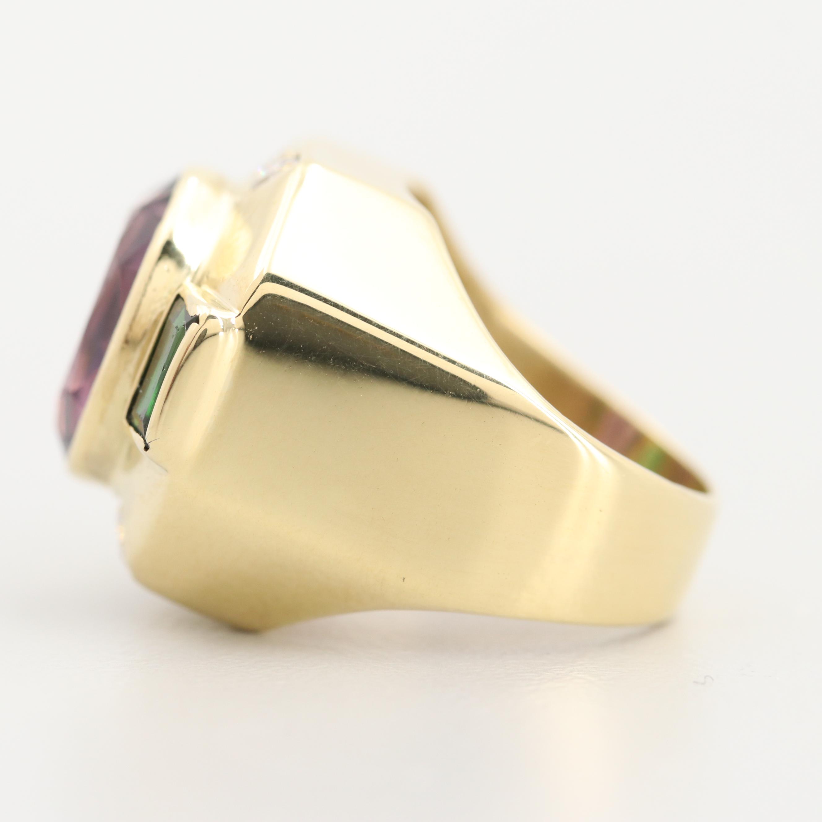 Lagos 18K Yellow Gold 3.90 CT Amethyst, Diamond, and Tourmaline Ring