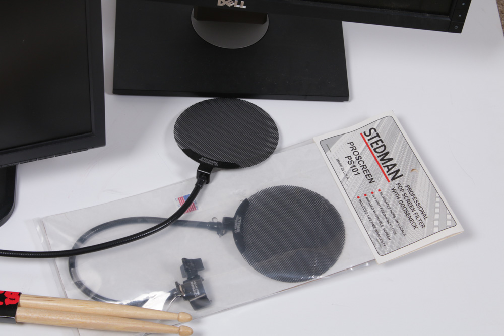 Samsung Sync Master 712N, Dell Monitor, Mic Stand,Drumsticks and Proscreen PS101