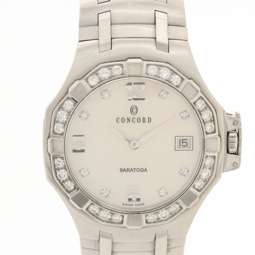 Concord Saratoga Stainless Steel Wristwatch With 1.12 CTW Diamond Bezel and Dial