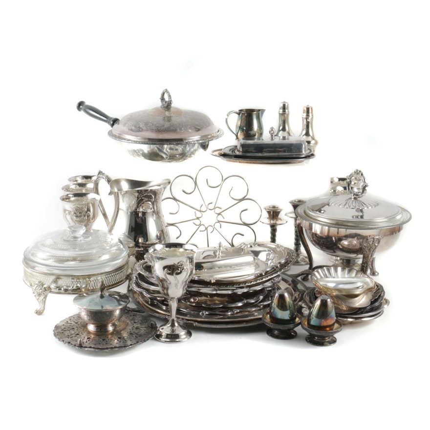 Spanish Silver Plate Candlestick with Silver-Plated Serveware Collection