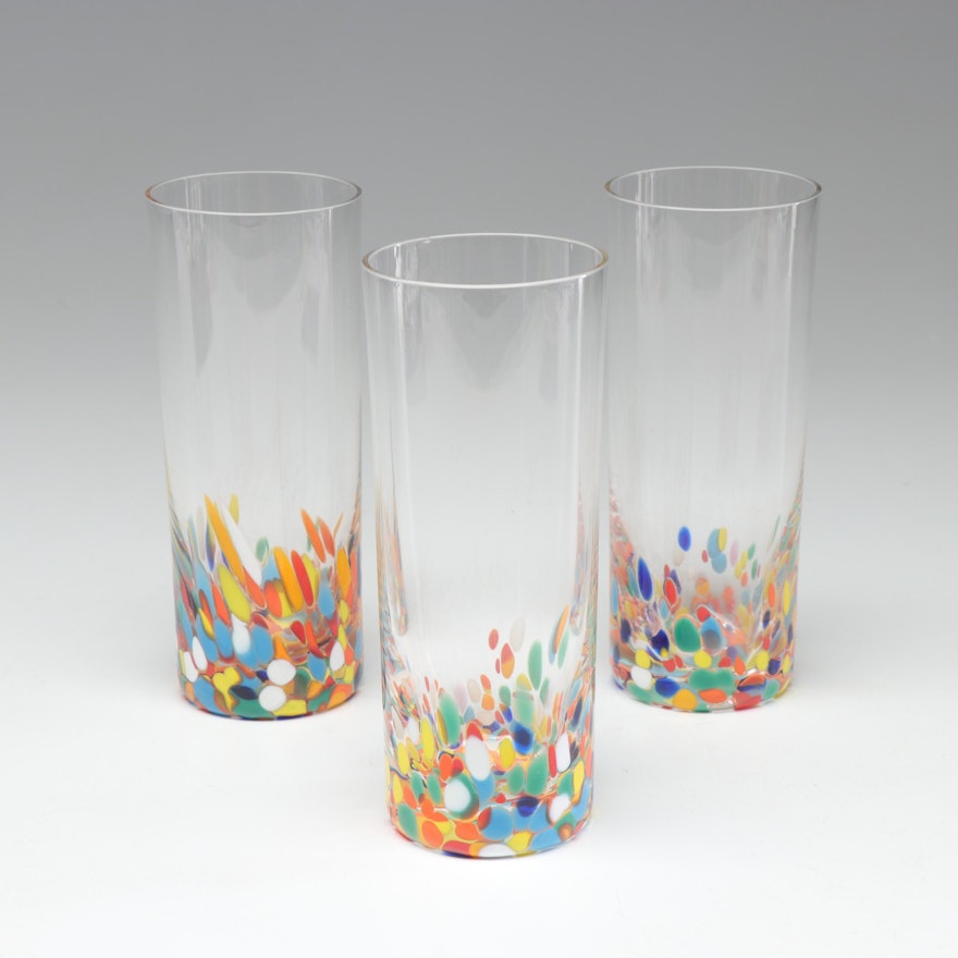 Blown Glass Multi-Color Signed Cocktail Glasses