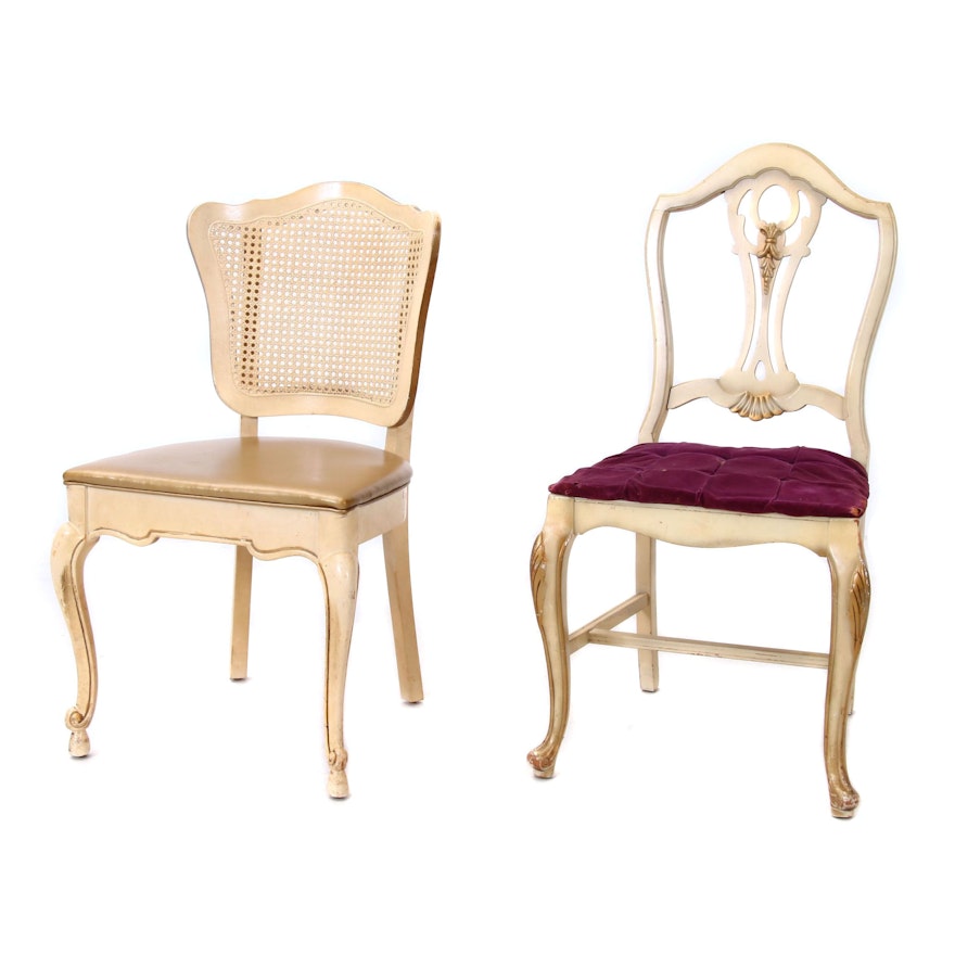 Two French Provincial Style Painted Wooden Side Chairs, Mid 20th Century