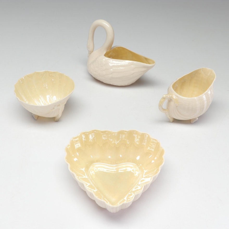 Belleek Porcelain Scalloped and Swan Serving Pieces