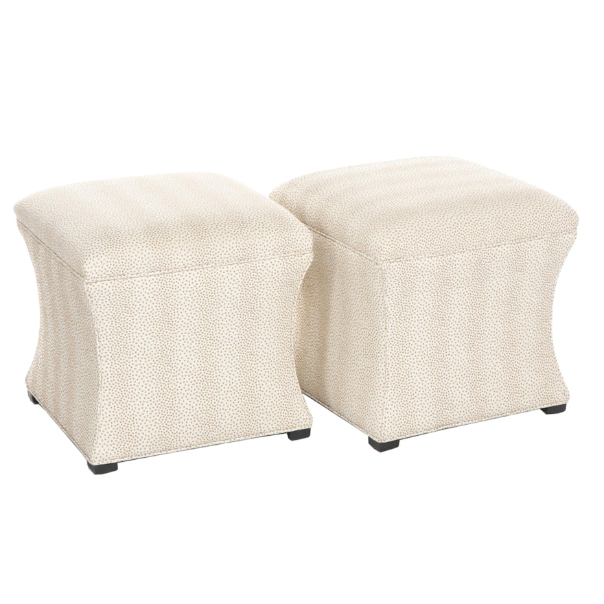 Pair of Contemporary Beige Upholstered Ottomans