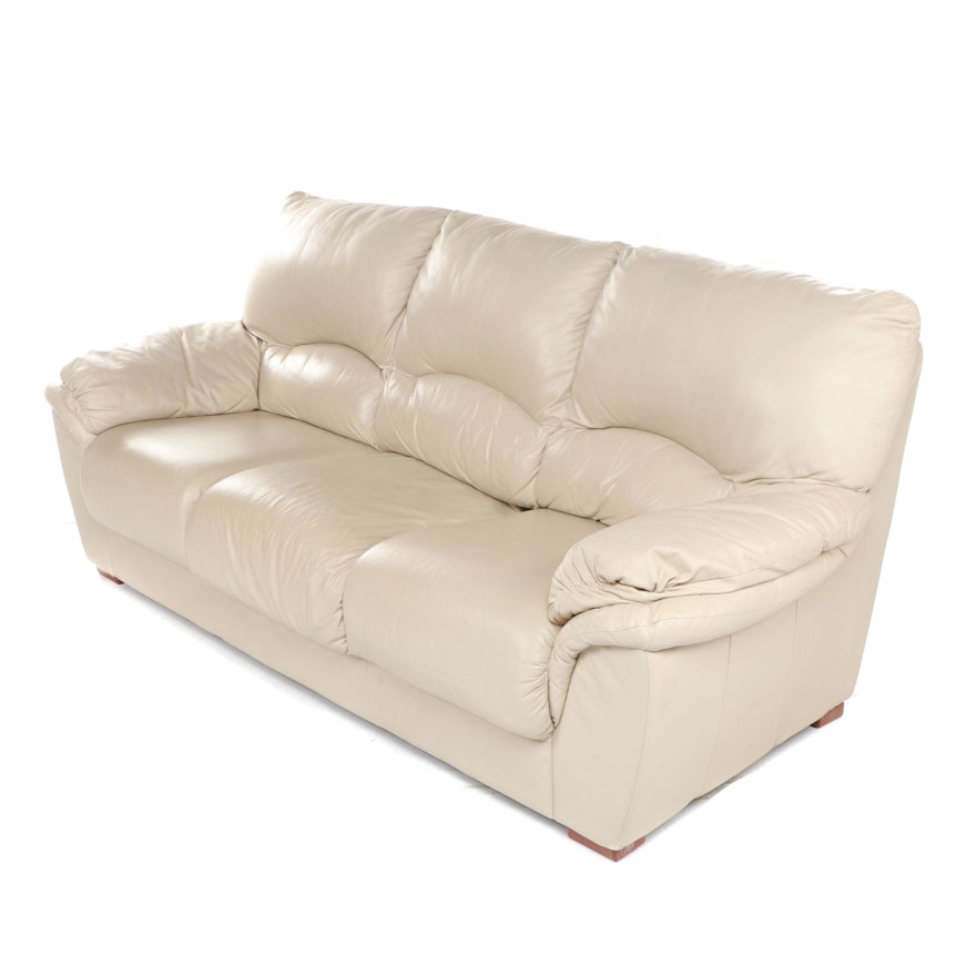 Modern Beige Leather Sofa, Late 20th Century