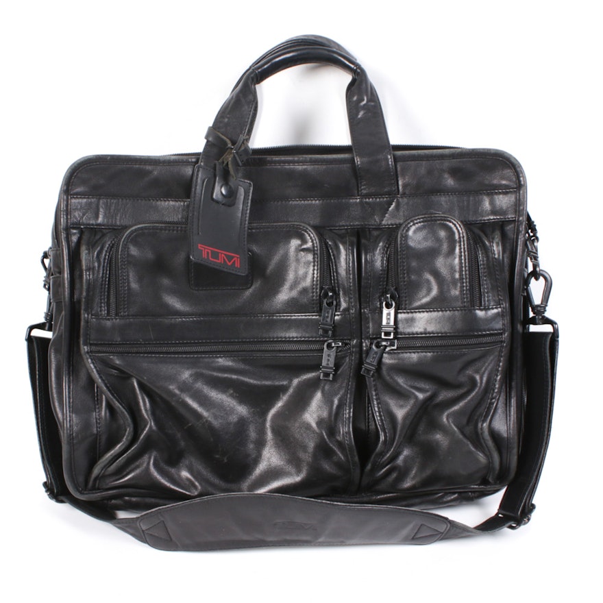 Tumi Expandable Organizer Laptop Briefcase in Black Leather