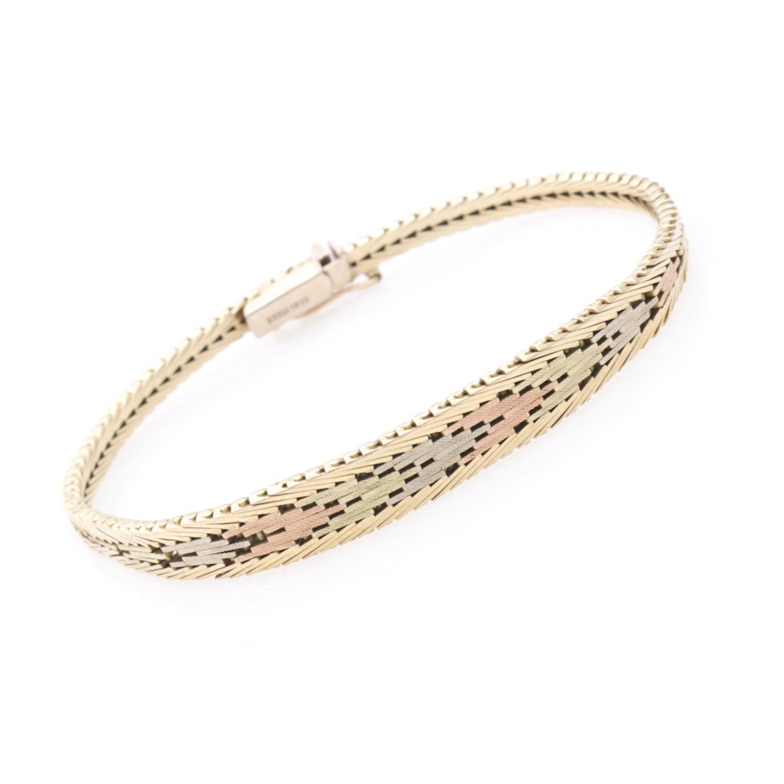 14K Tri-Tone Gold Fancy Link Bracelet