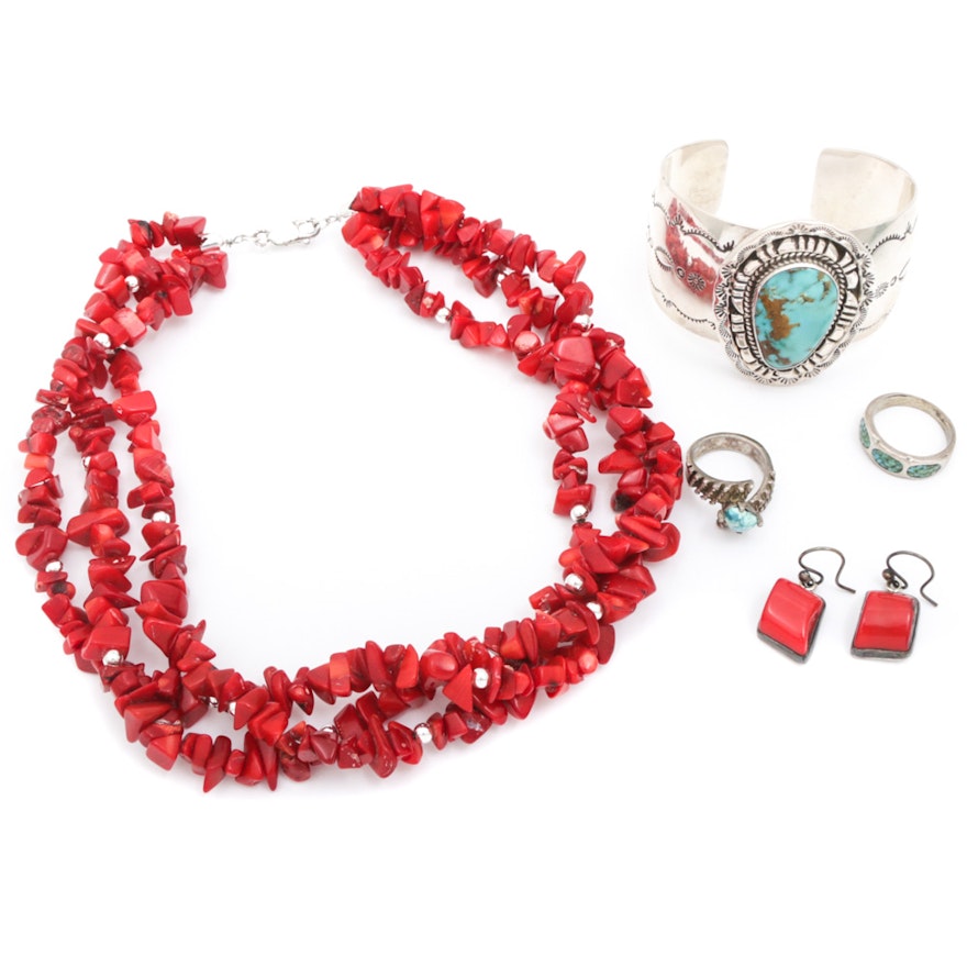 Sterling Silver Turquoise and Coral Jewelry