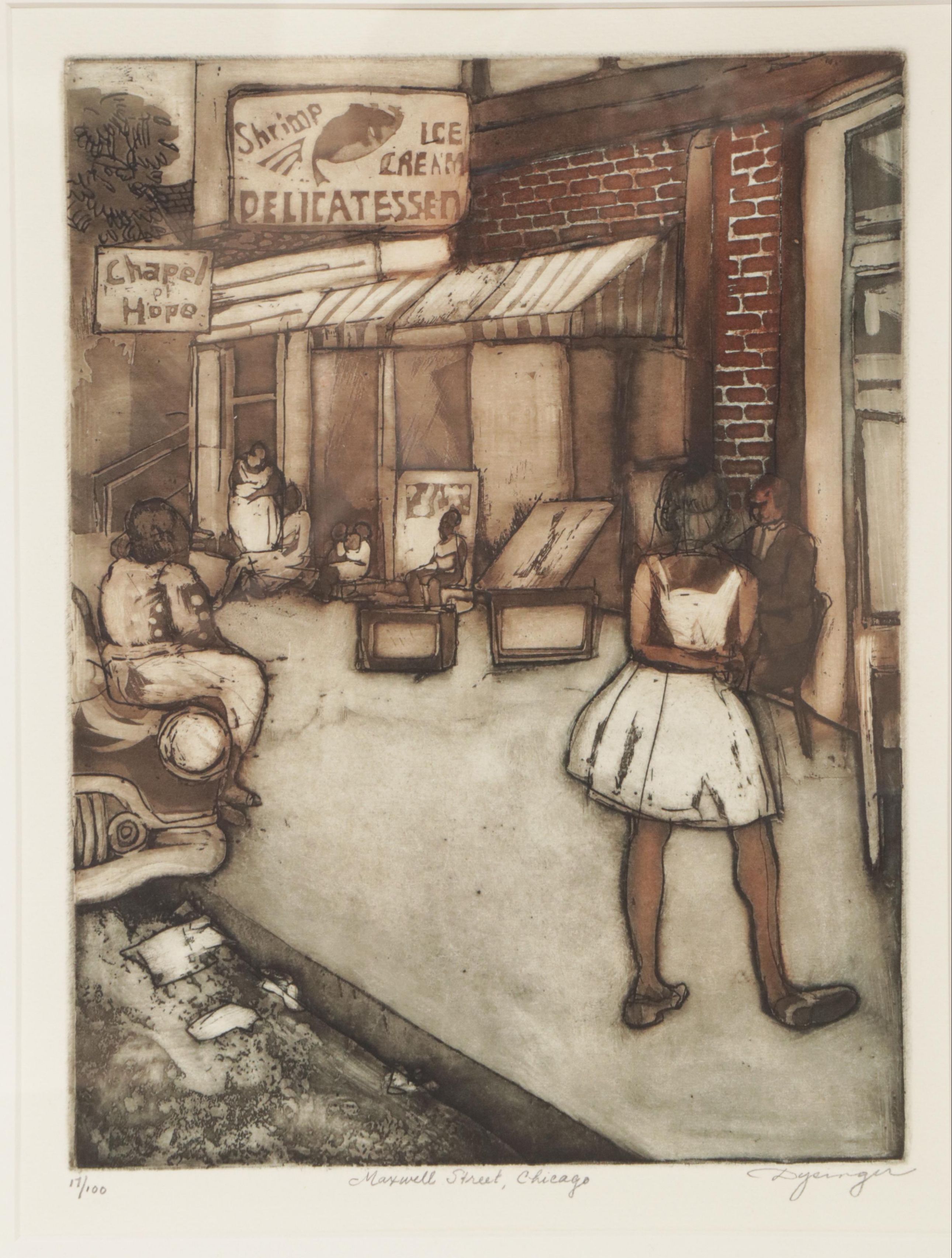 Susan Dysinger Aquatint Etching "Maxwell Street, Chicago"