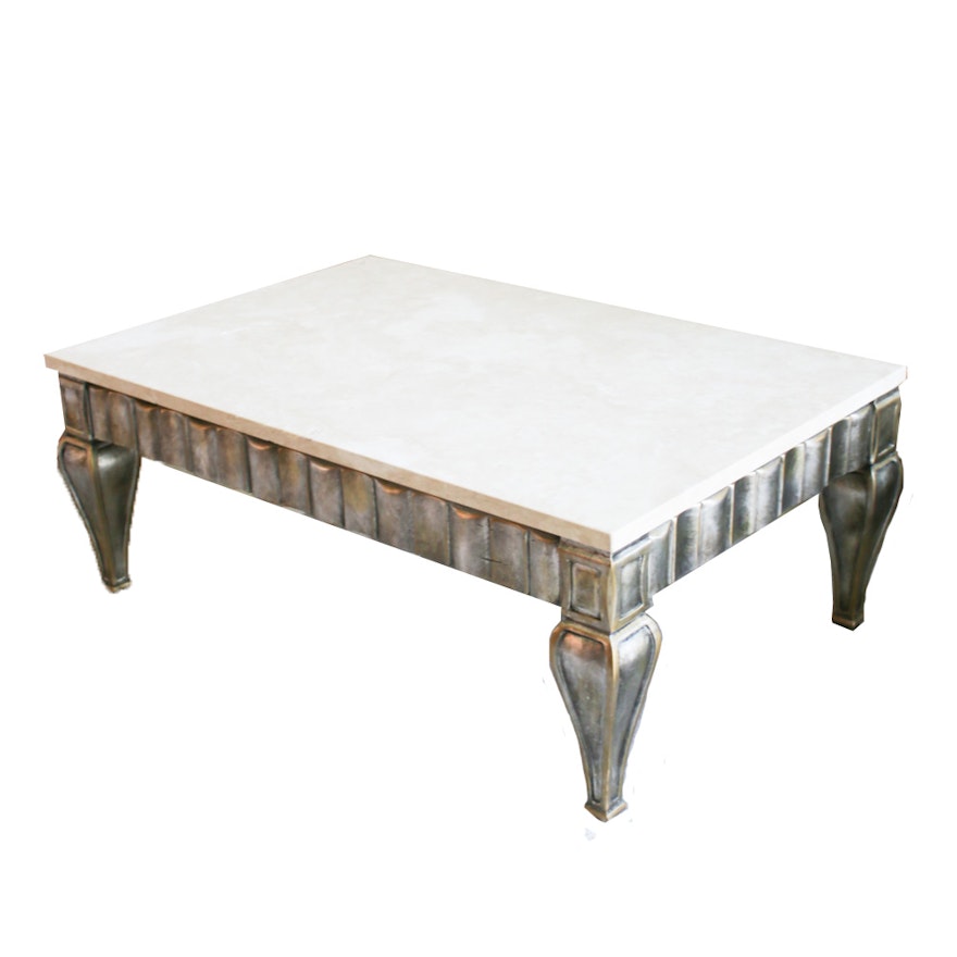 Contemporary Stone Top Large Metallic Coffee Table