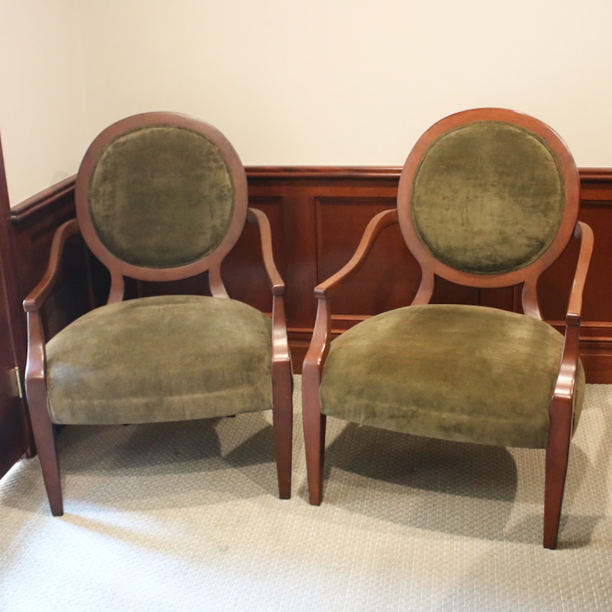 Bernhardt Suede Upholstered and Mahogany Armchairs