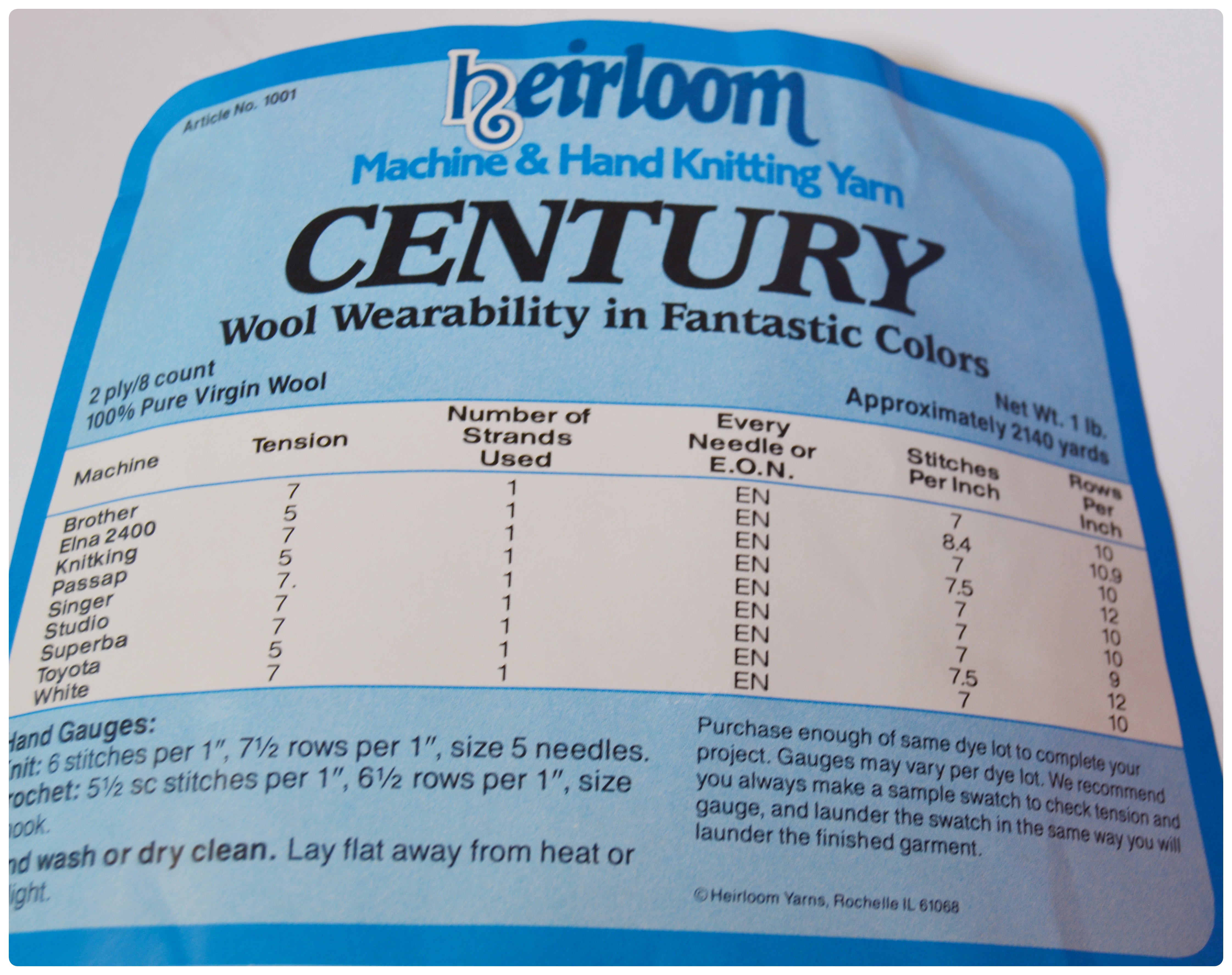 Heirloom "Century" 2/8 Wool Knitting Yarn Cones