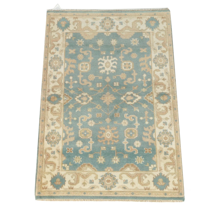 Hand-Knotted Indo-Turkish Oushak Wool Area Rug