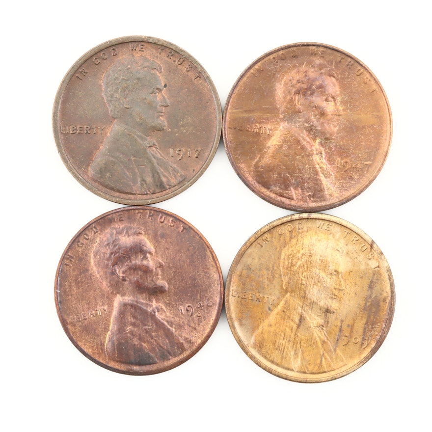 Four Higher Grade Lincoln Wheat Cents, Including a 1909 VDB