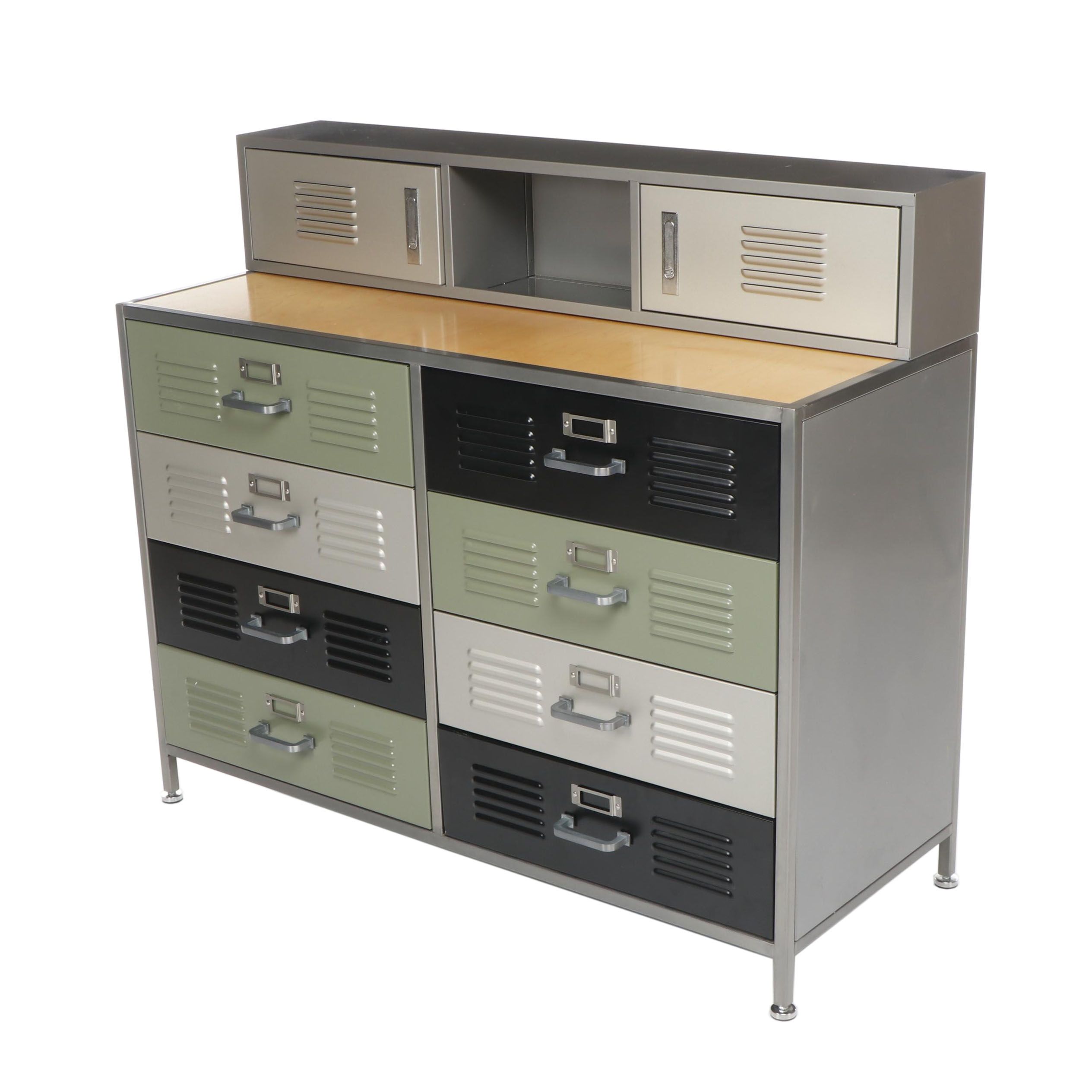 Contemporary Pottery Barn Teen "Locker" Metal Dresser and Wall Shelf