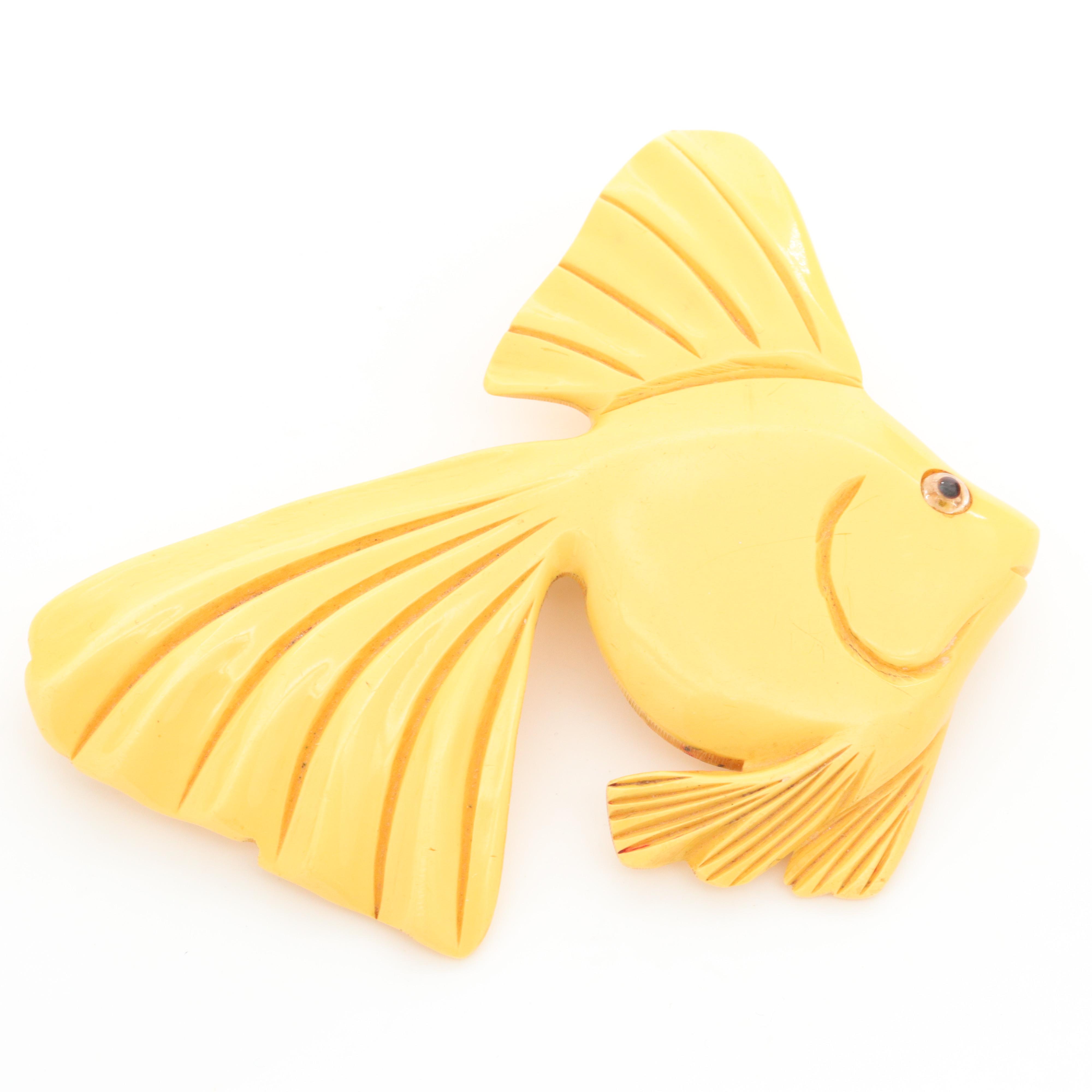 1930s Creamed Corn Bakelite Carved Fish Brooch
