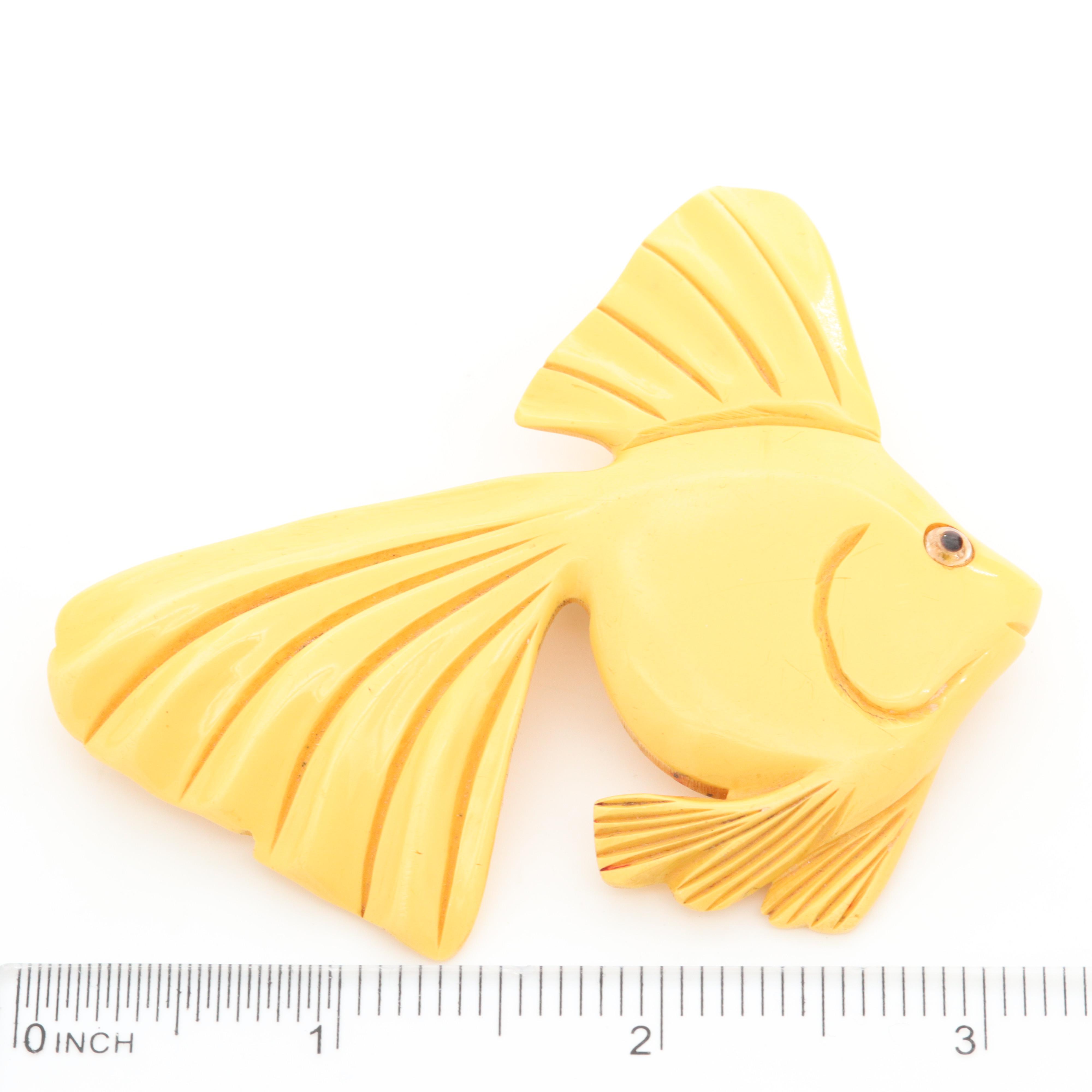 1930s Creamed Corn Bakelite Carved Fish Brooch