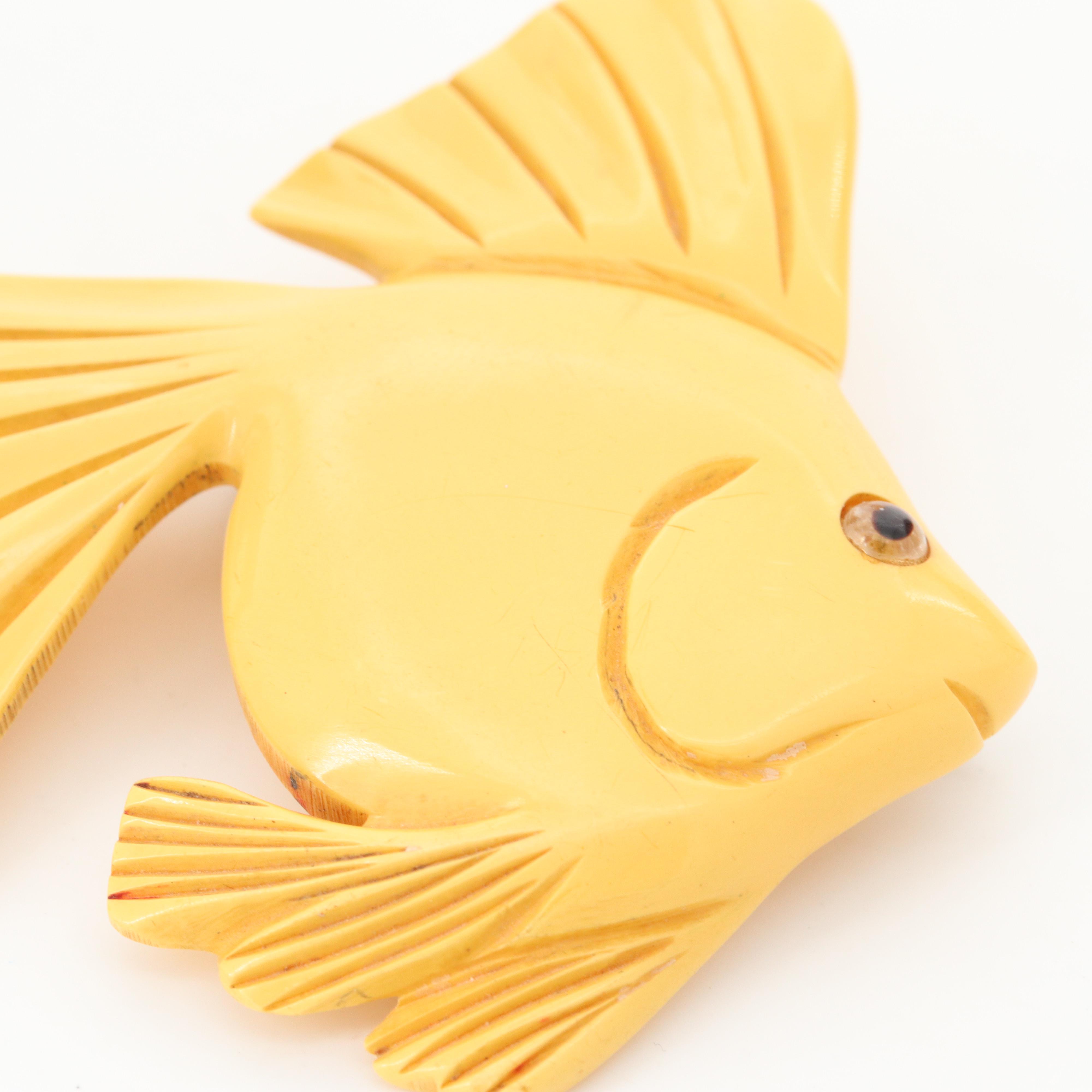1930s Creamed Corn Bakelite Carved Fish Brooch