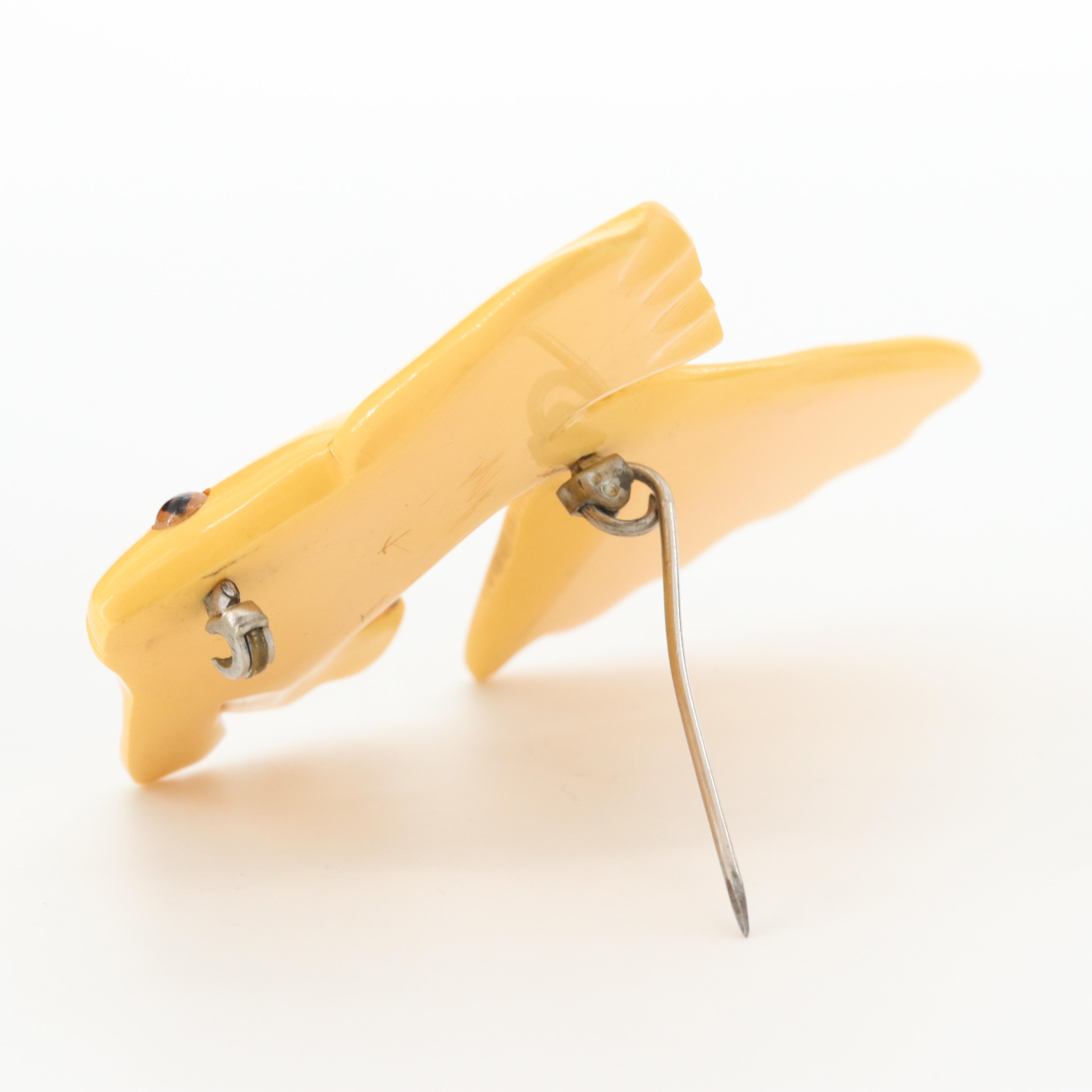 1930s Creamed Corn Bakelite Carved Fish Brooch