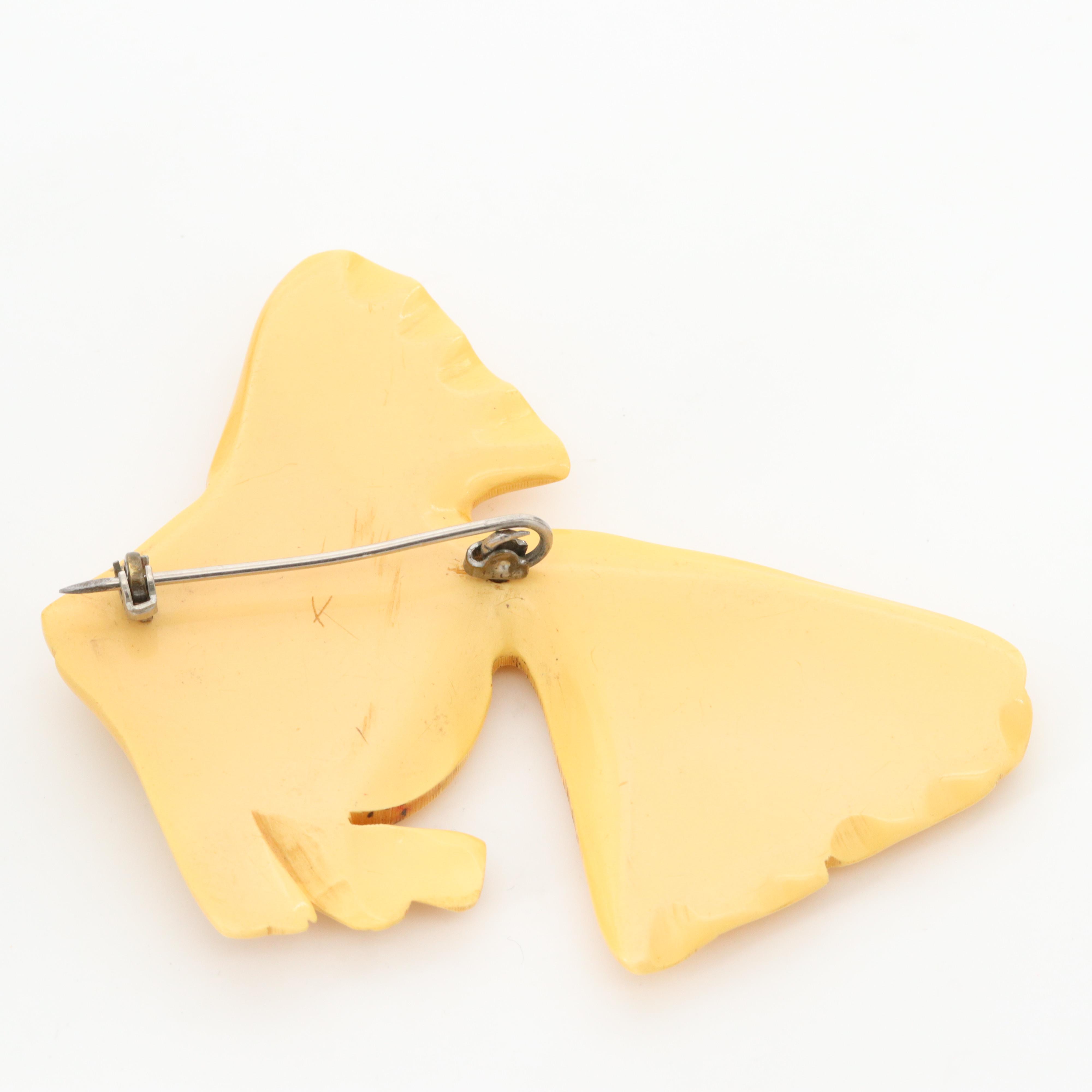 1930s Creamed Corn Bakelite Carved Fish Brooch