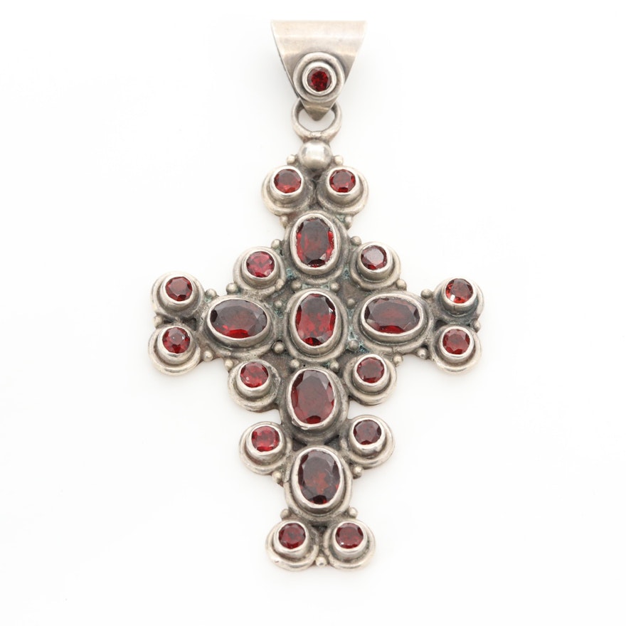 Sterling Silver Garnet Cross Pendant